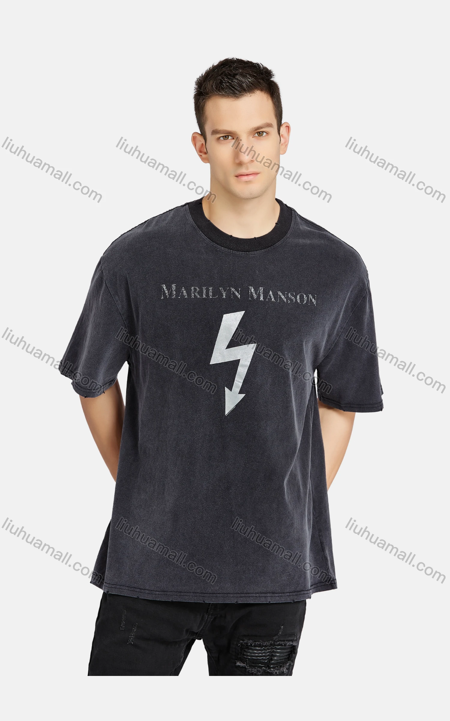 Wholesale Men's Hip Hop Crew Neck Short Sleeve Loose Fit Graphic Letter T-shirt - Liuhuamall