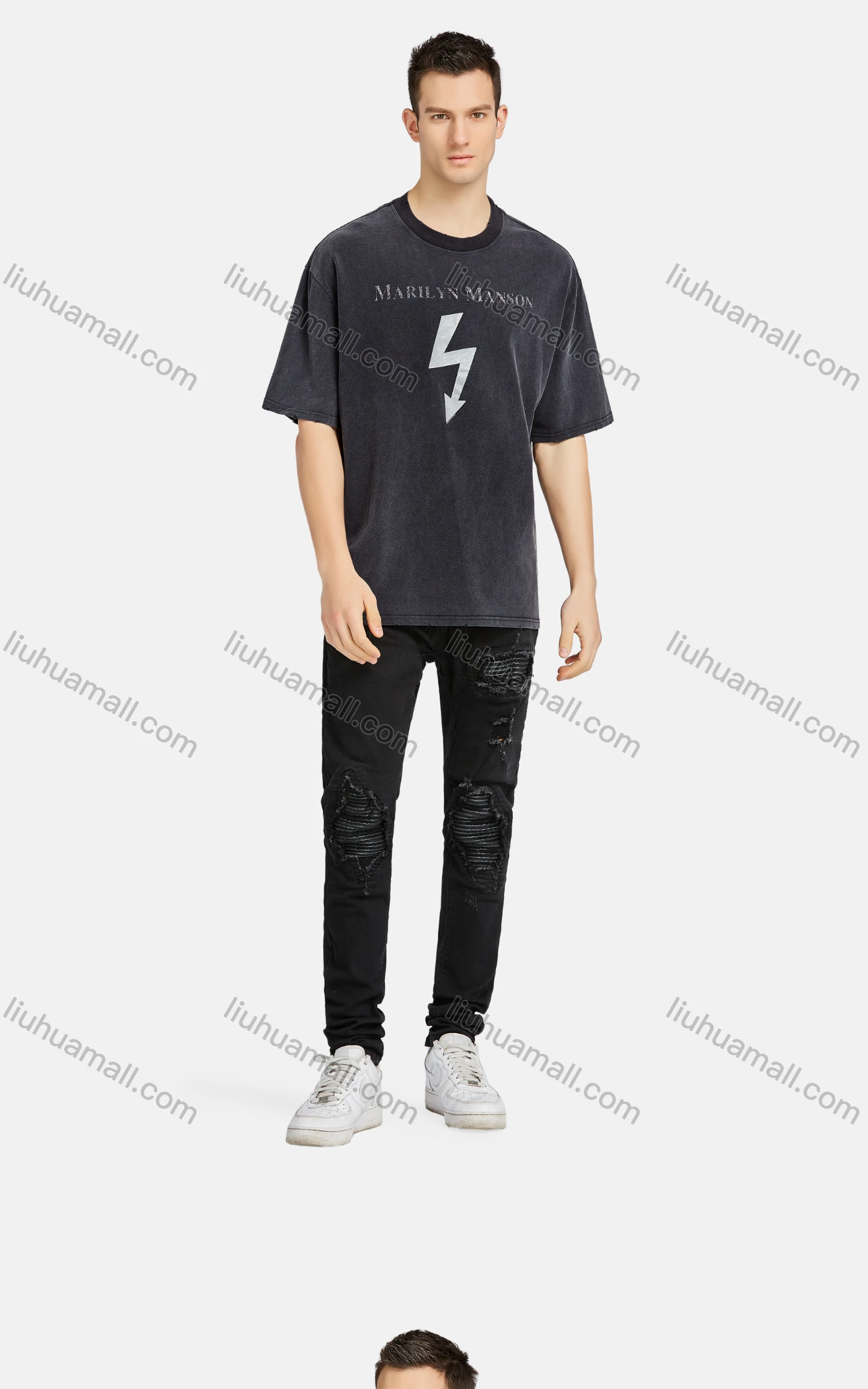 Wholesale Men's Hip Hop Crew Neck Short Sleeve Loose Fit Graphic Letter T-shirt - Liuhuamall