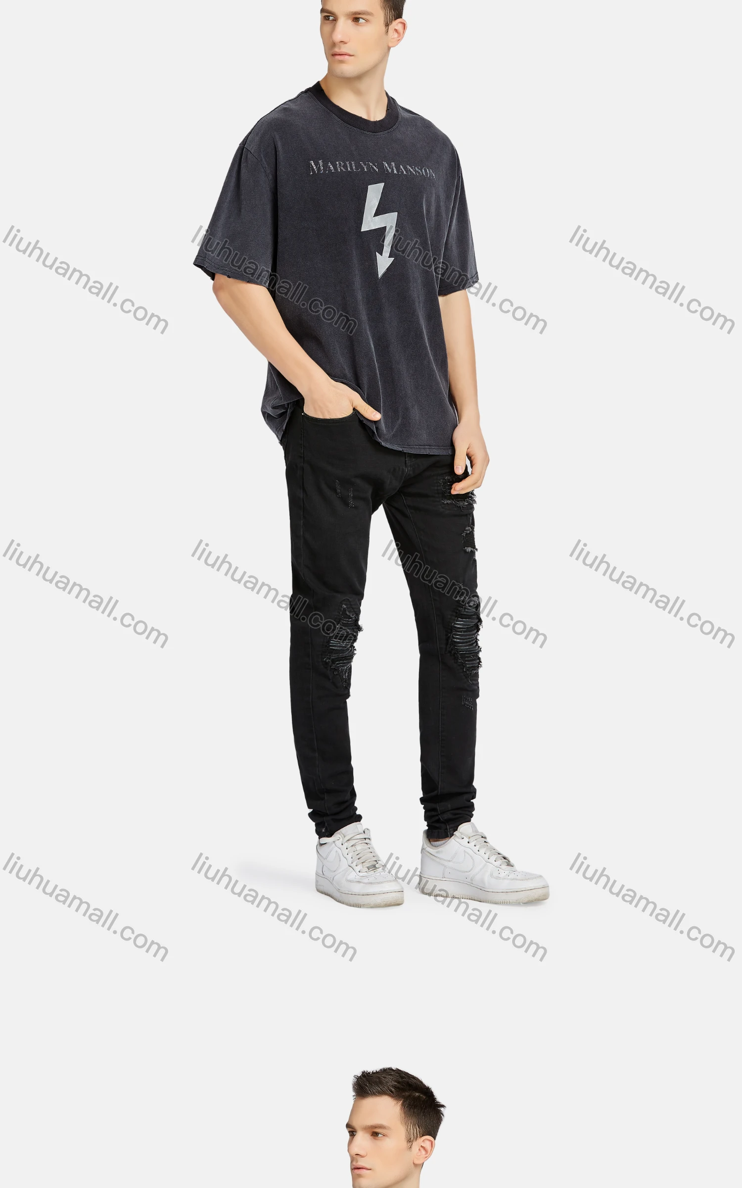 Wholesale Men's Hip Hop Crew Neck Short Sleeve Loose Fit Graphic Letter T-shirt - Liuhuamall