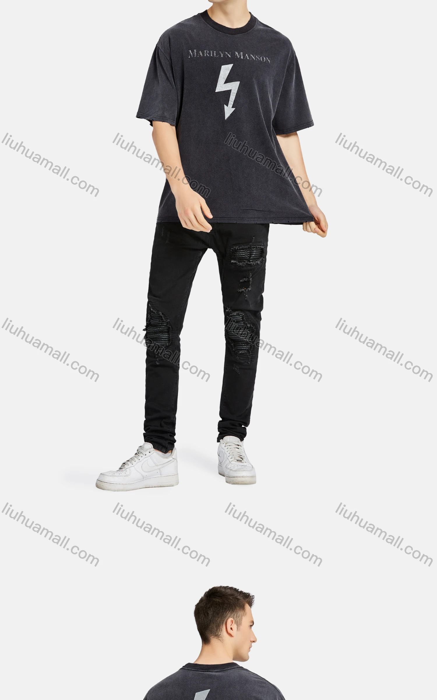 Wholesale Men's Hip Hop Crew Neck Short Sleeve Loose Fit Graphic Letter T-shirt - Liuhuamall