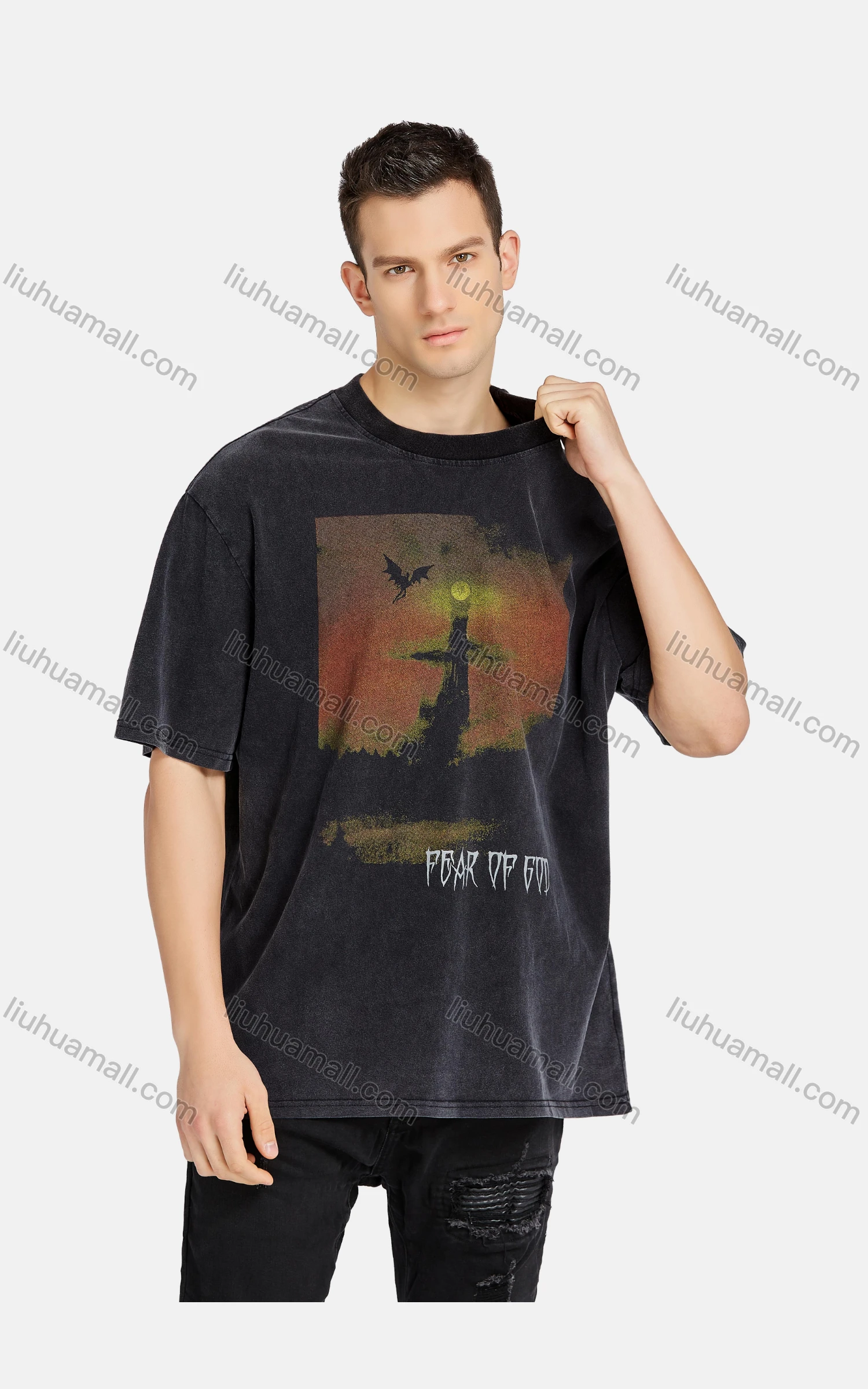 Wholesale Men's Hip Hop Casual Crew Neck Short Sleeve Loose Fit Graphic Letter T-shirt - Liuhuamall