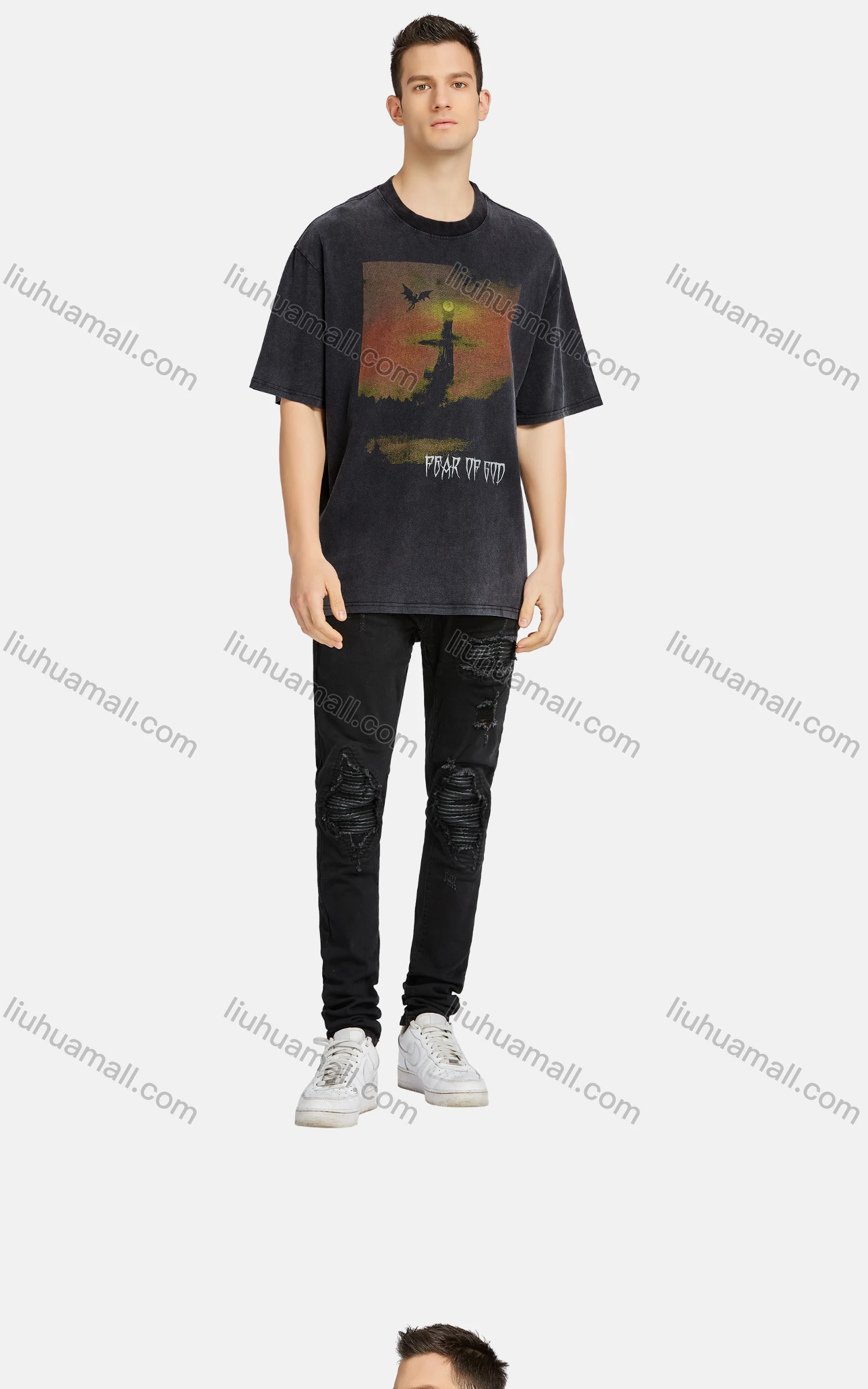 Wholesale Men's Hip Hop Casual Crew Neck Short Sleeve Loose Fit Graphic Letter T-shirt - Liuhuamall