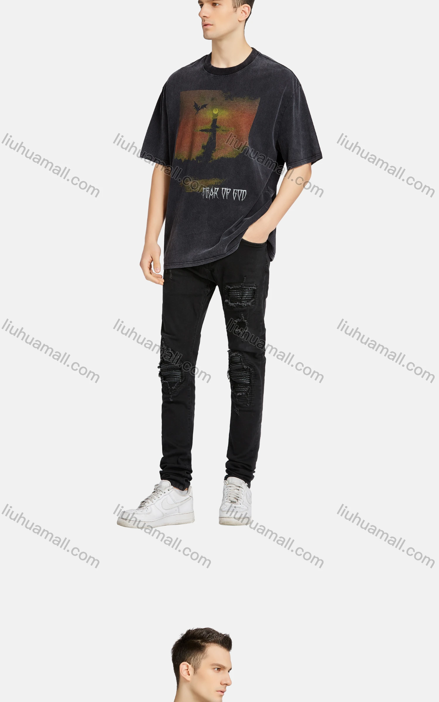 Wholesale Men's Hip Hop Casual Crew Neck Short Sleeve Loose Fit Graphic Letter T-shirt - Liuhuamall