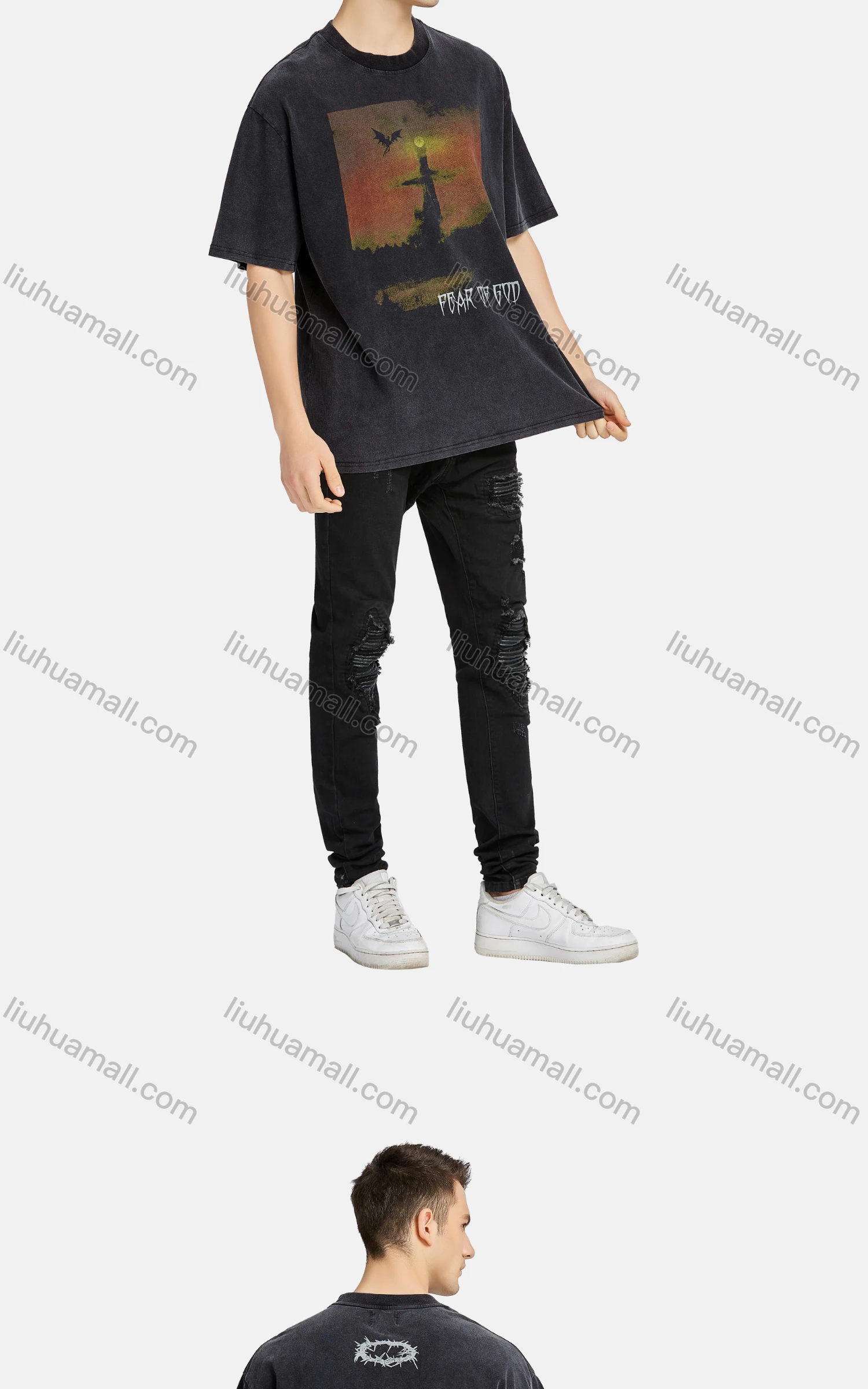 Wholesale Men's Hip Hop Casual Crew Neck Short Sleeve Loose Fit Graphic Letter T-shirt - Liuhuamall