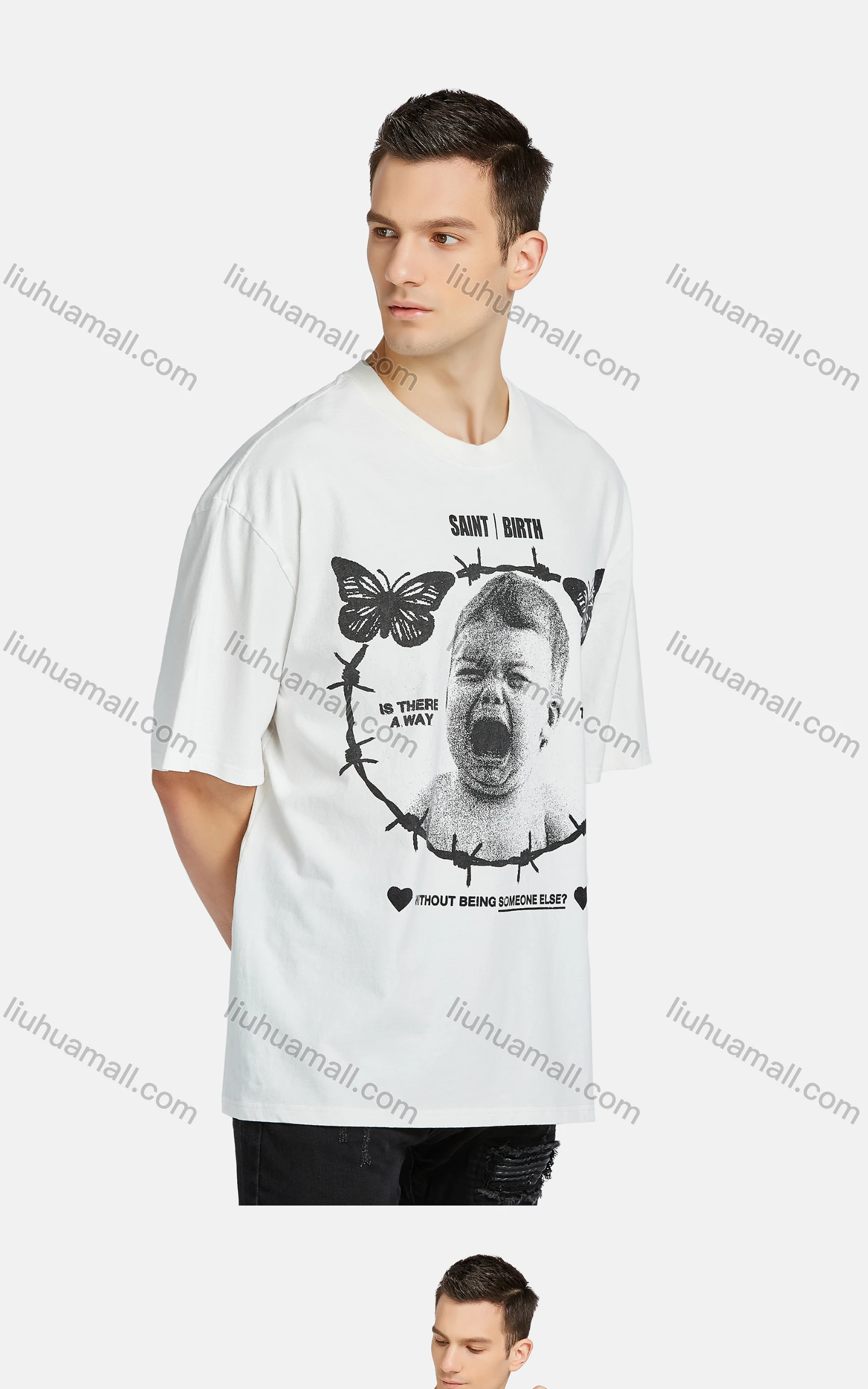 Wholesale Men's Hip Hop Casual Crew Neck Short Sleeve Loose Fit Graphic Letter T-shirt - Liuhuamall