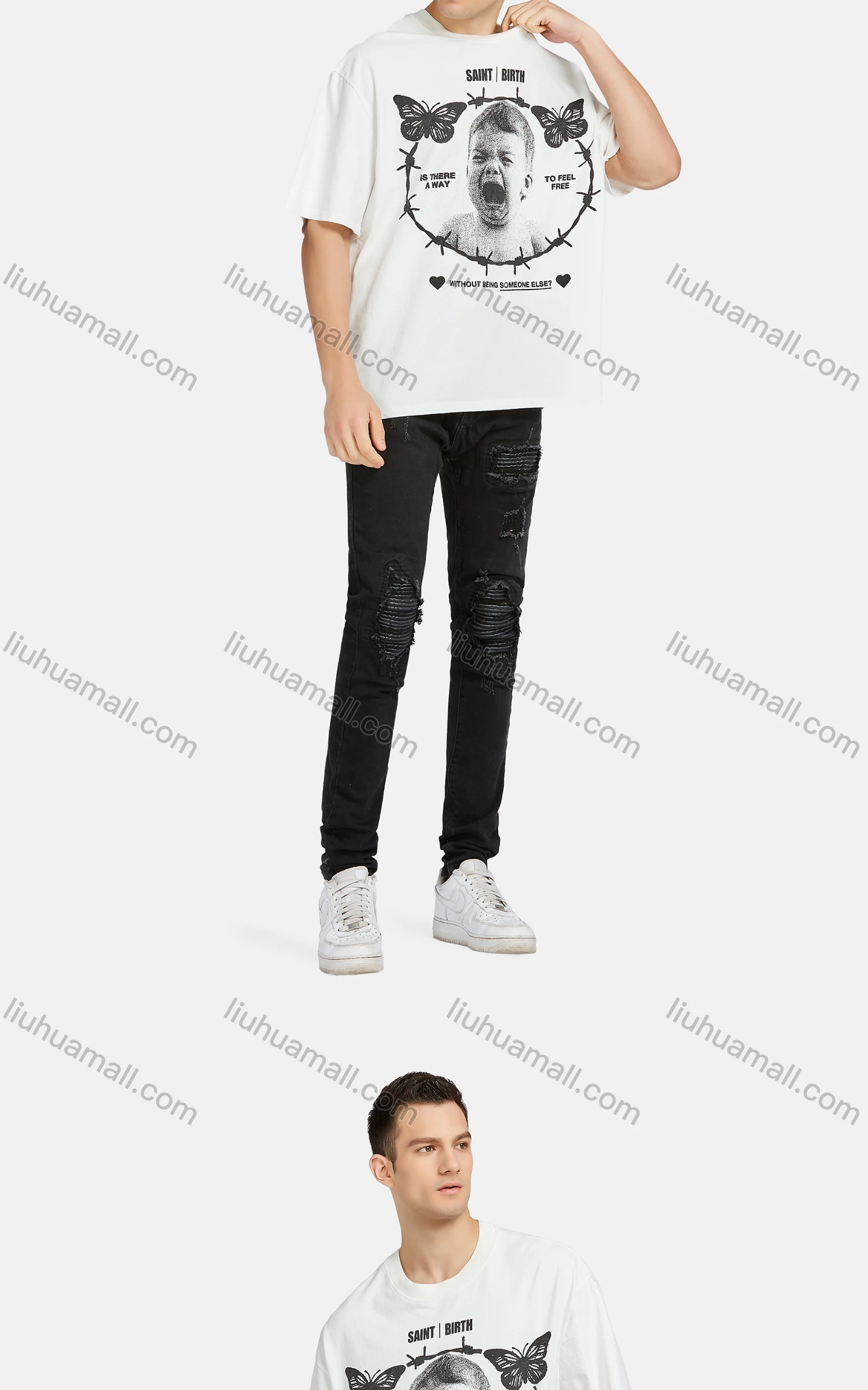 Wholesale Men's Hip Hop Casual Crew Neck Short Sleeve Loose Fit Graphic Letter T-shirt - Liuhuamall