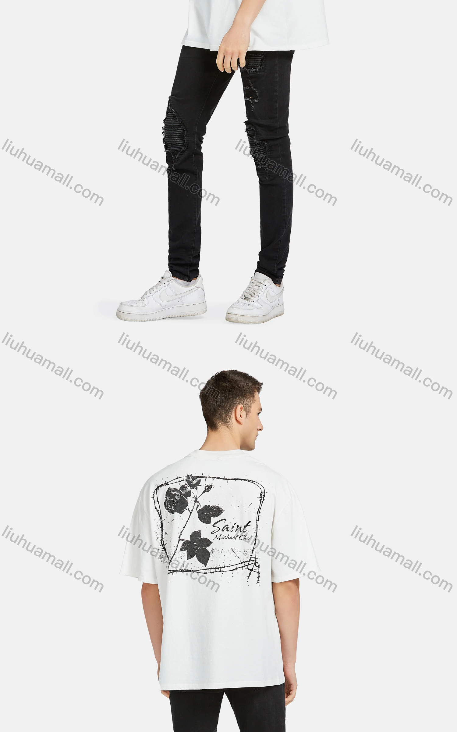 Wholesale Men's Hip Hop Casual Crew Neck Short Sleeve Loose Fit Graphic Letter T-shirt - Liuhuamall