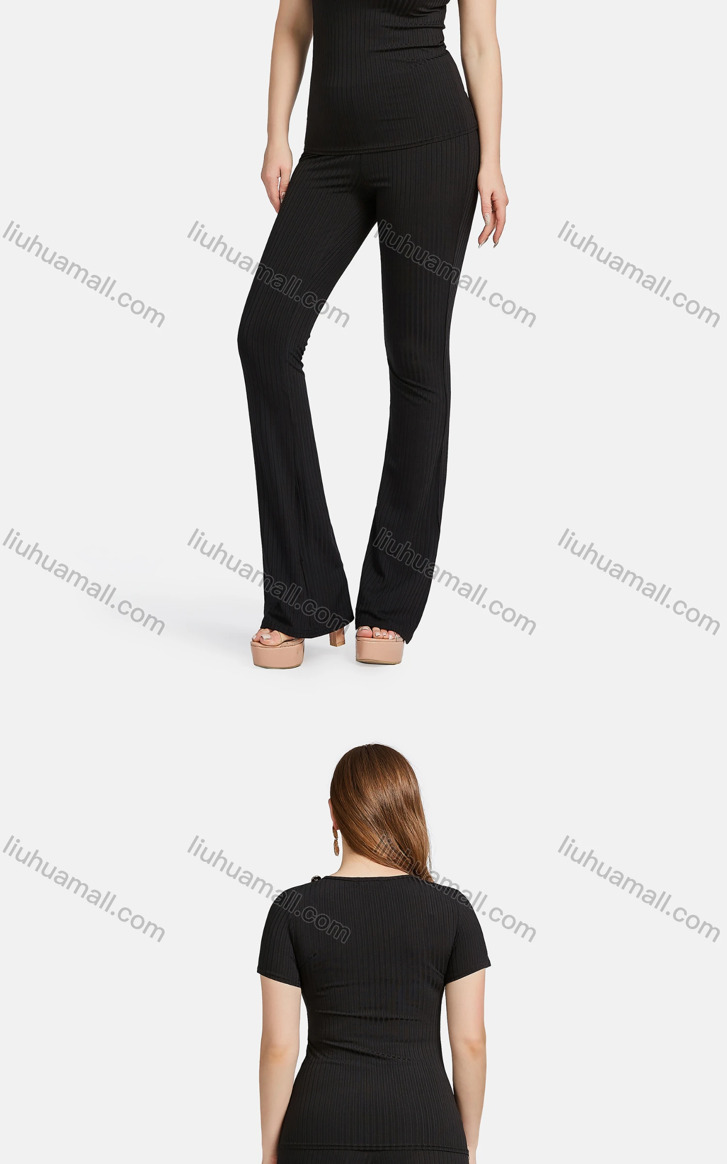 Wholesale Women's Casual Slim Fit Cut Out Short Sleeve Ribbed Plain Blouse 2-piece Set - Liuhuamall