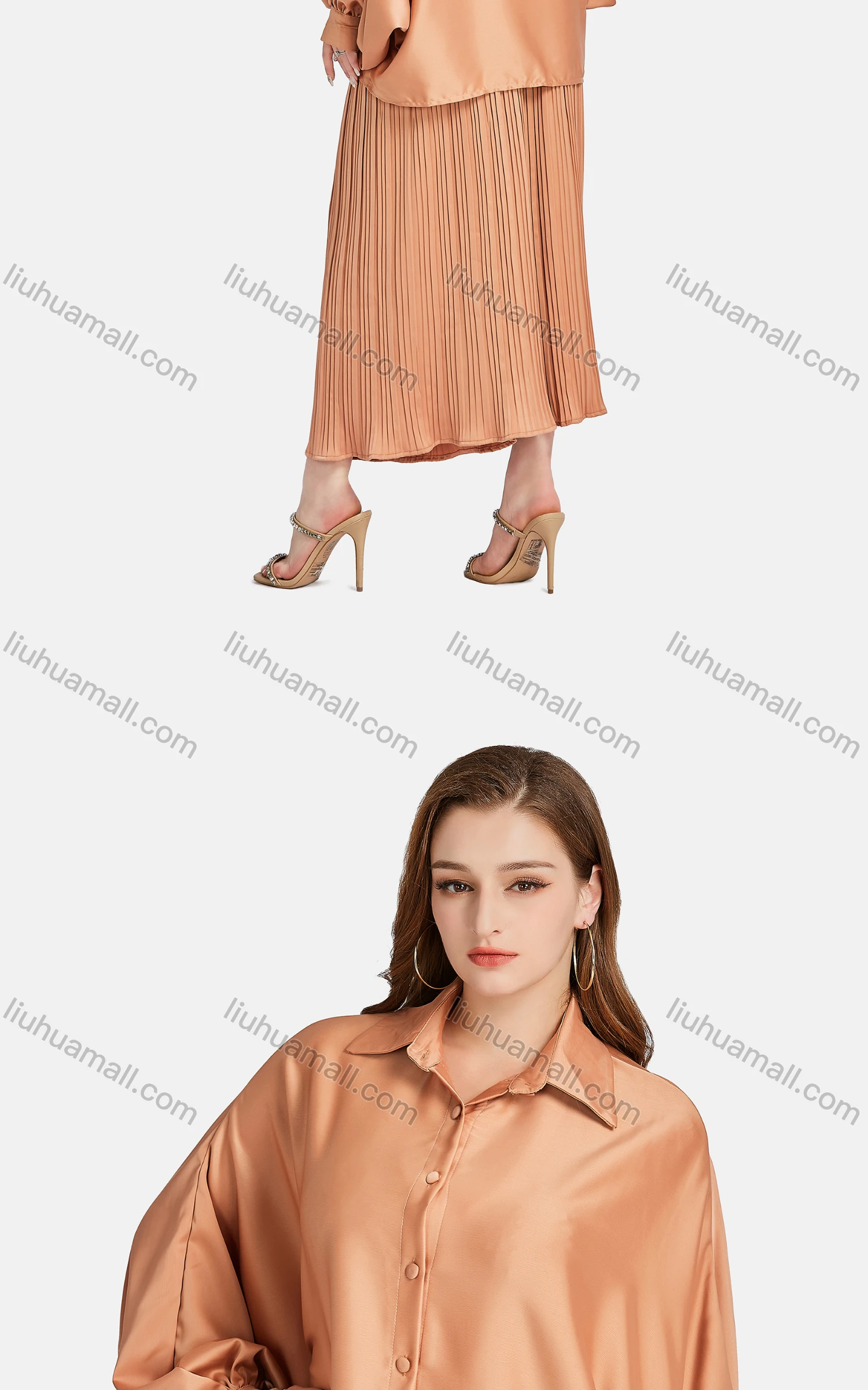 Wholesale Women's Casual Collared Shirt Sleeve Button Down Overshirt 2-piece Set - Liuhuamall