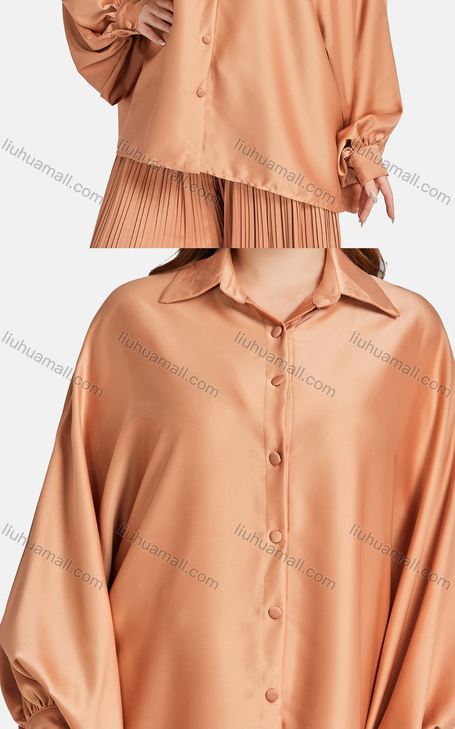 Wholesale Women's Casual Collared Shirt Sleeve Button Down Overshirt 2-piece Set - Liuhuamall
