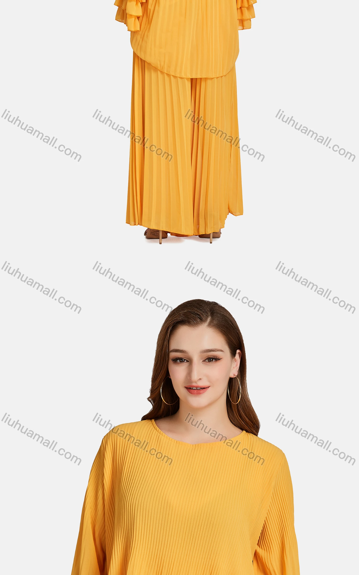 Wholesale Women's Fashion Crew Neck Tiered Sleeve Ruffle Trim Ribbed Blouse 2-piece Set - Liuhuamall