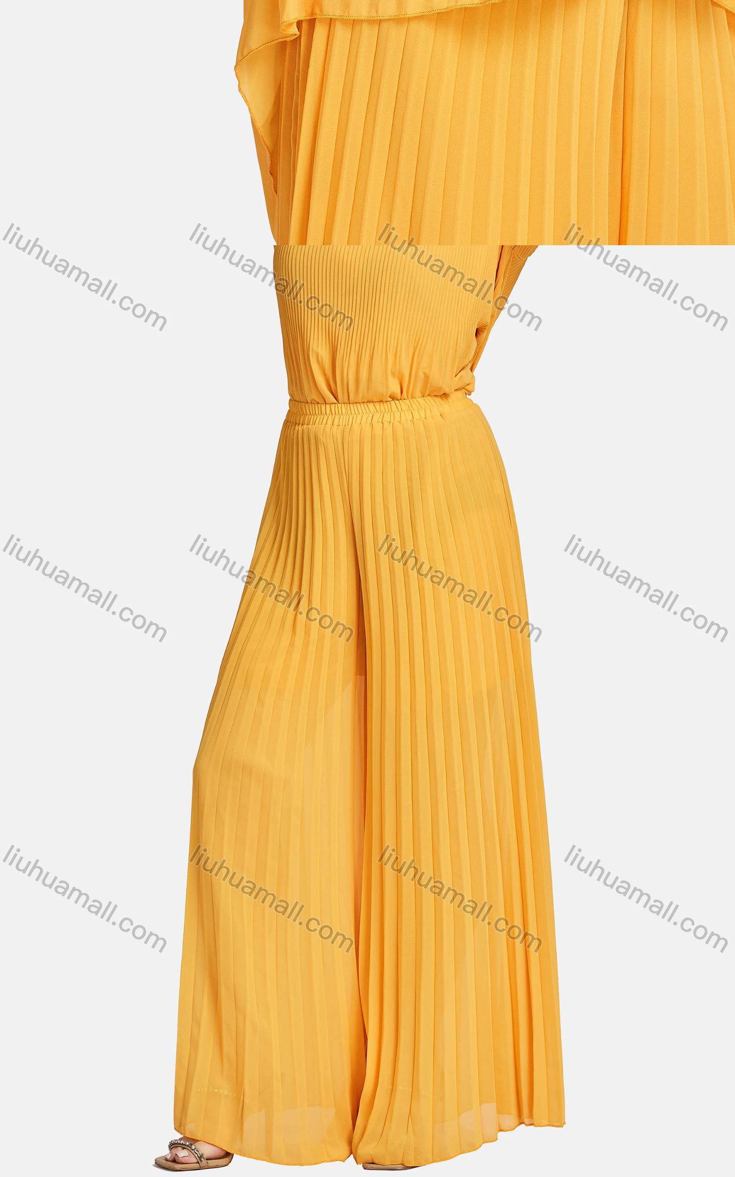 Wholesale Women's Fashion Crew Neck Tiered Sleeve Ruffle Trim Ribbed Blouse 2-piece Set - Liuhuamall