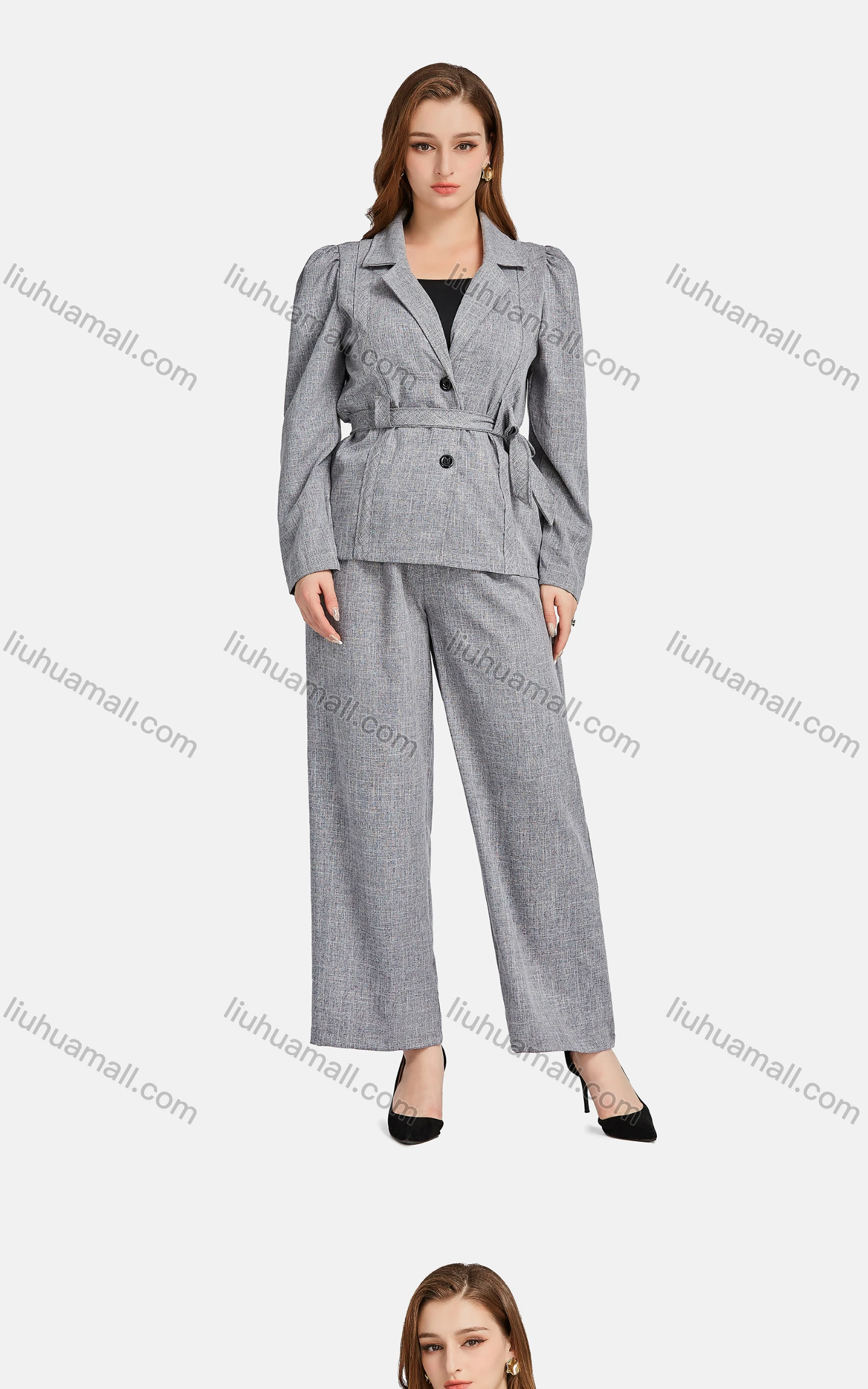 Wholesale Women's Casual Lapel Plain Patch Pockets Suit Jacket 2-piece Set - Liuhuamall