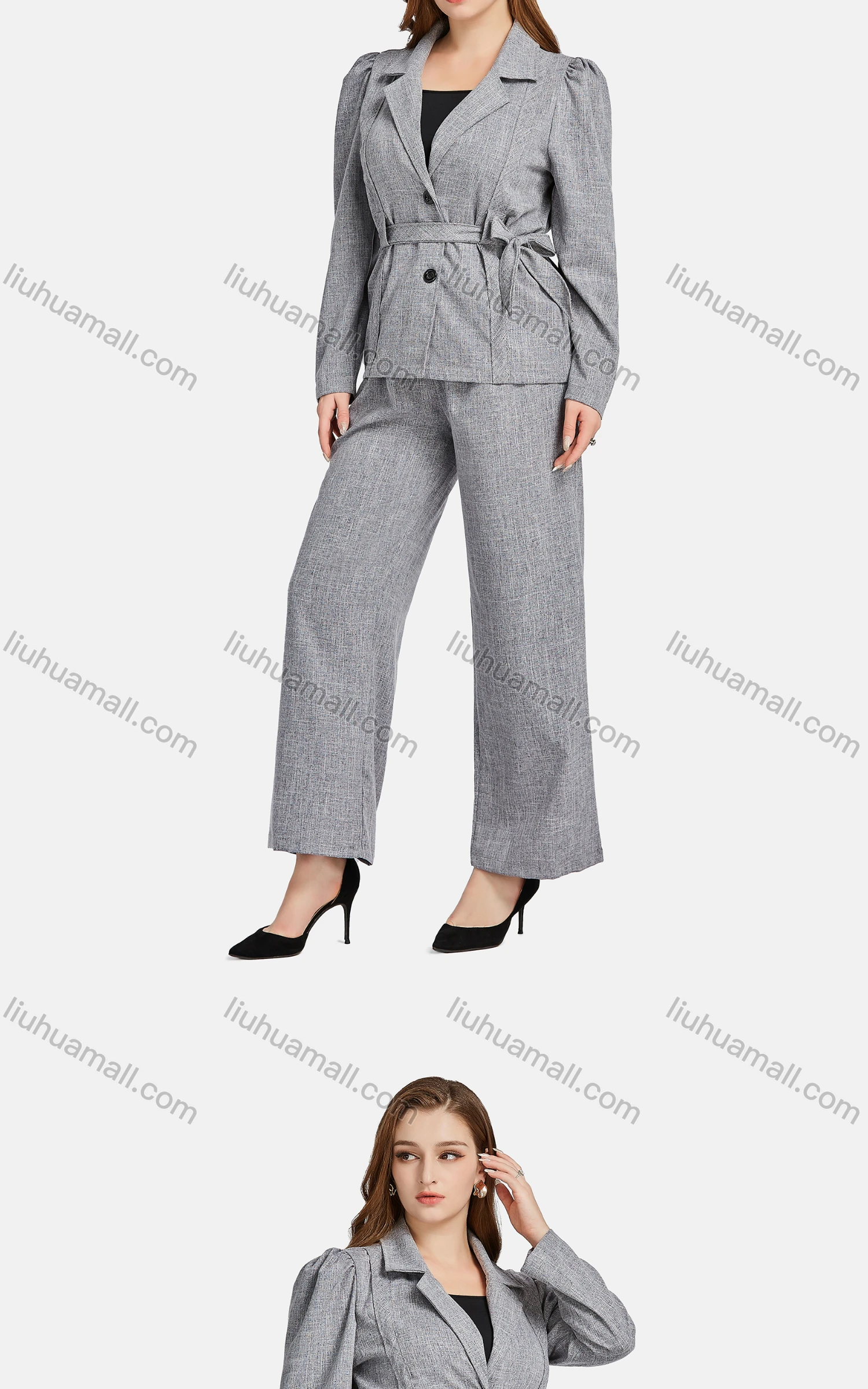 Wholesale Women's Casual Lapel Plain Patch Pockets Suit Jacket 2-piece Set - Liuhuamall