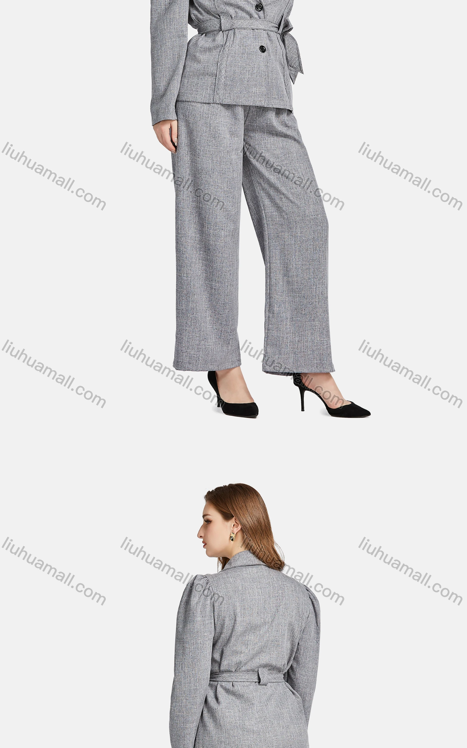 Wholesale Women's Casual Lapel Plain Patch Pockets Suit Jacket 2-piece Set - Liuhuamall