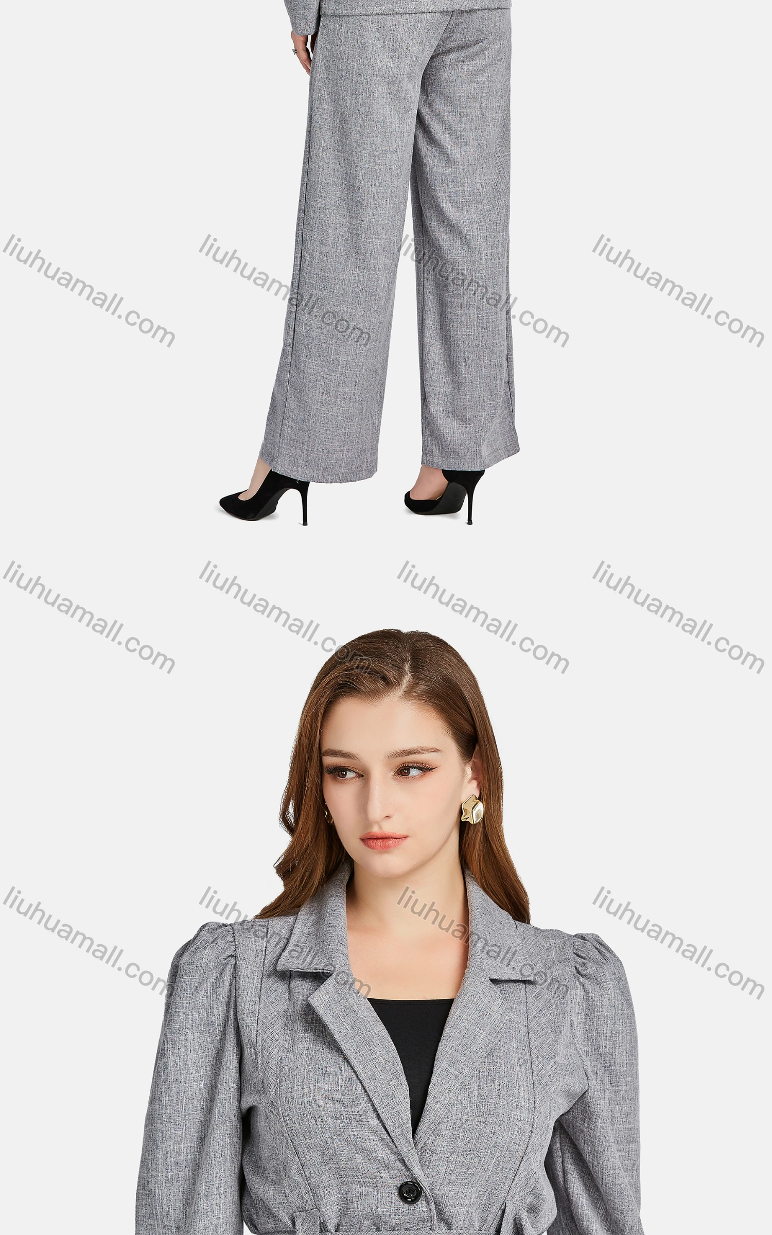 Wholesale Women's Casual Lapel Plain Patch Pockets Suit Jacket 2-piece Set - Liuhuamall