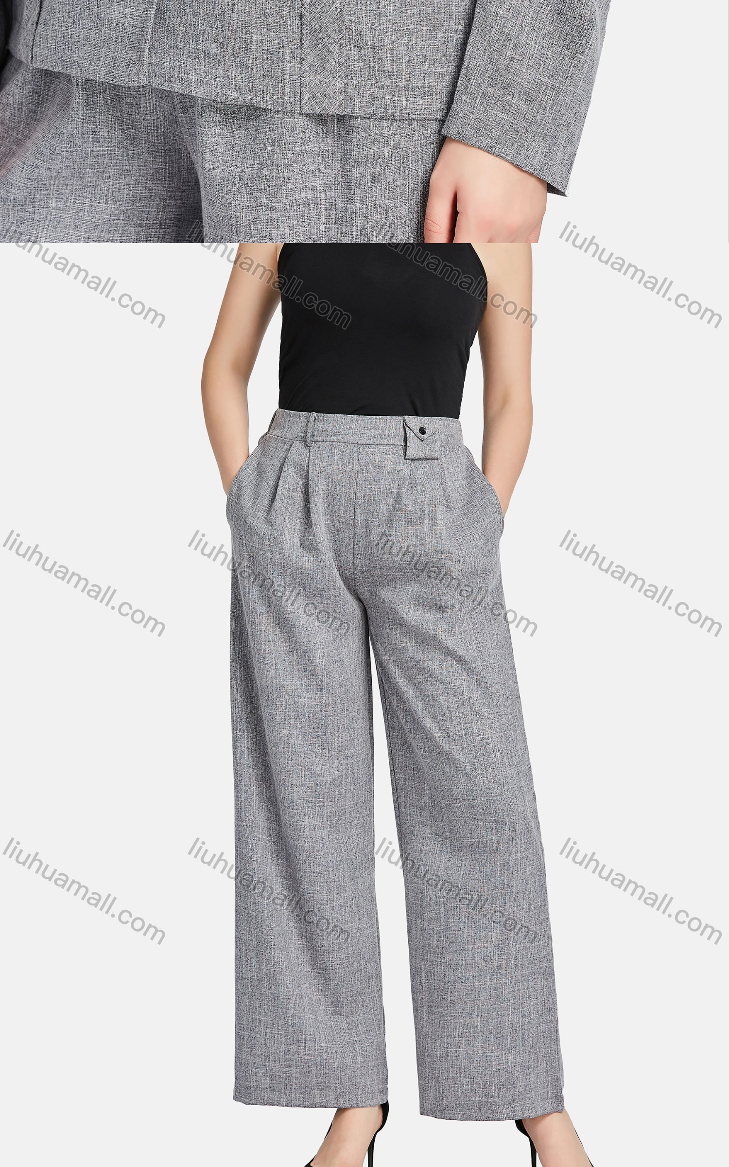 Wholesale Women's Casual Lapel Plain Patch Pockets Suit Jacket 2-piece Set - Liuhuamall