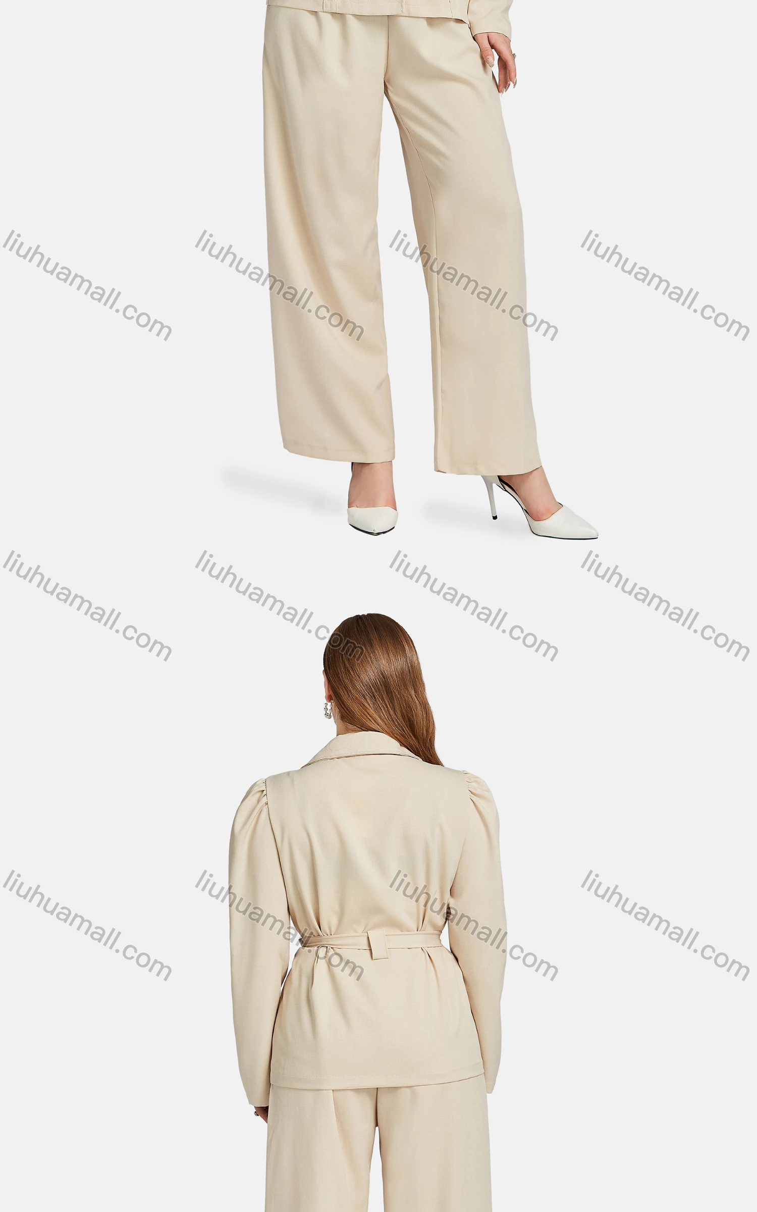 Wholesale Women's Formal Lapel Plain Single Breasted Tie Front Suit Jackets 2-piece Set - Liuhuamall