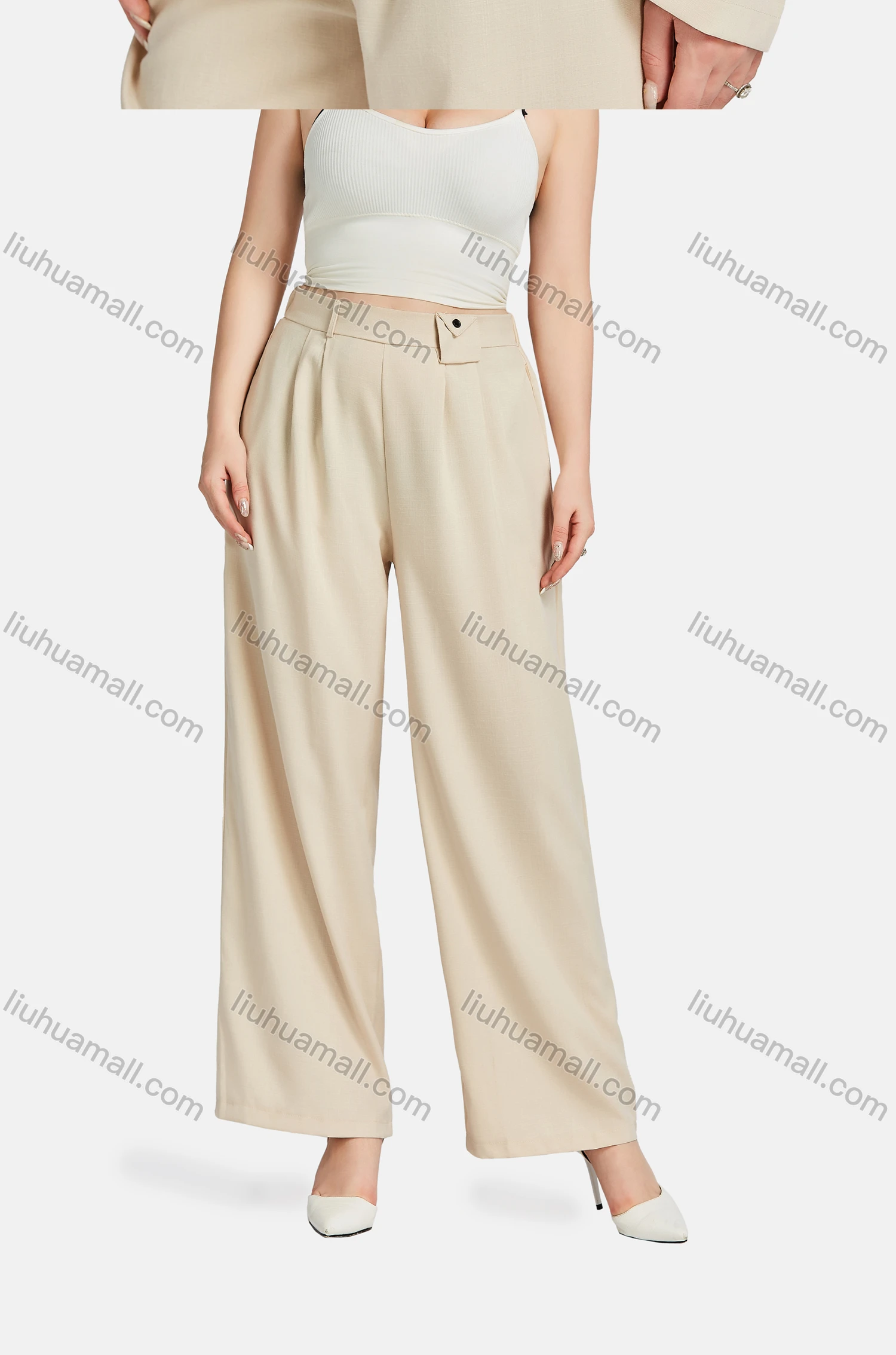 Wholesale Women's Formal Lapel Plain Single Breasted Tie Front Suit Jackets 2-piece Set - Liuhuamall