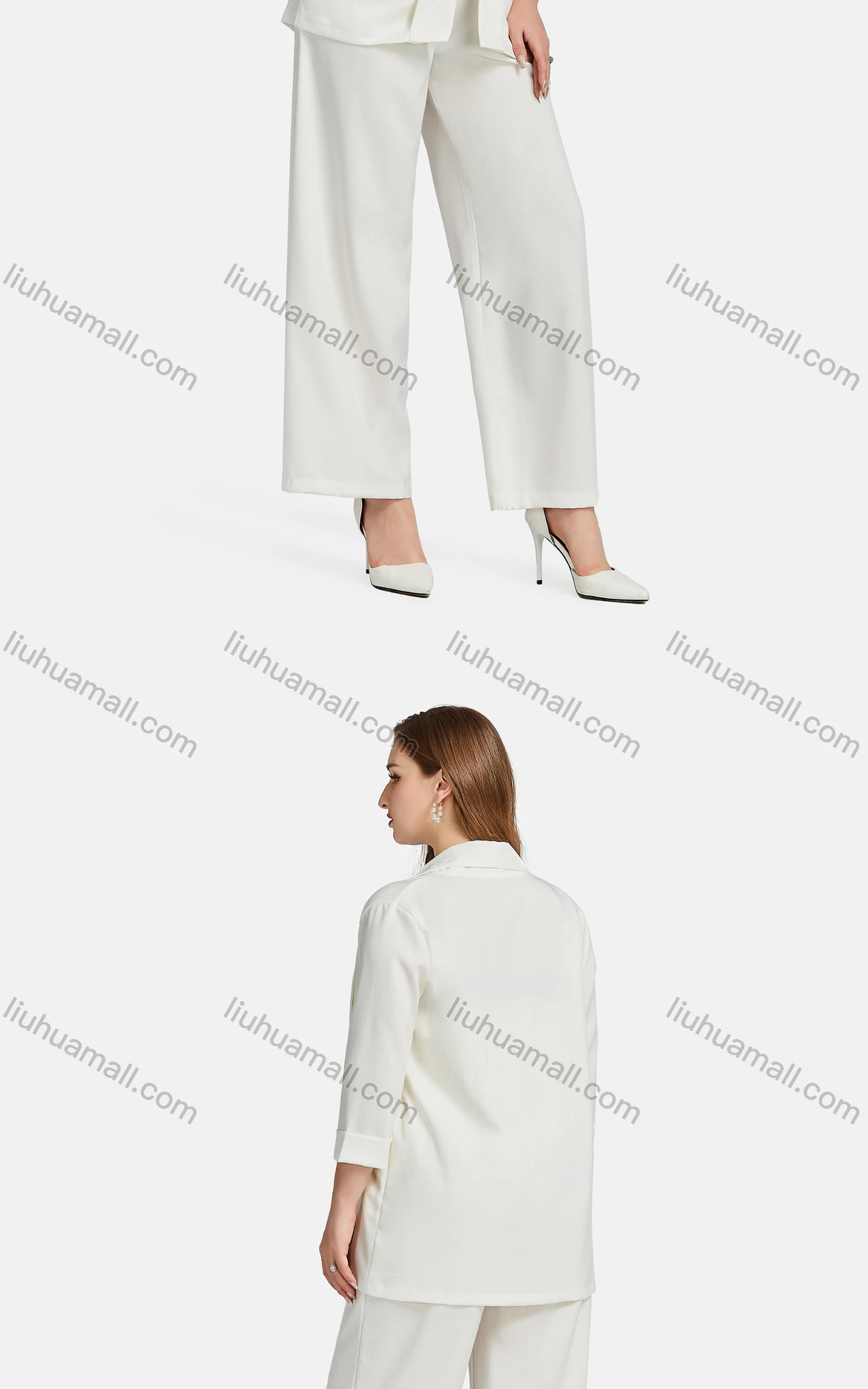 Wholesale Women's Casual Lapel Plain Patch Pockets Tie Front Cardigan 2-piece Set - Liuhuamall