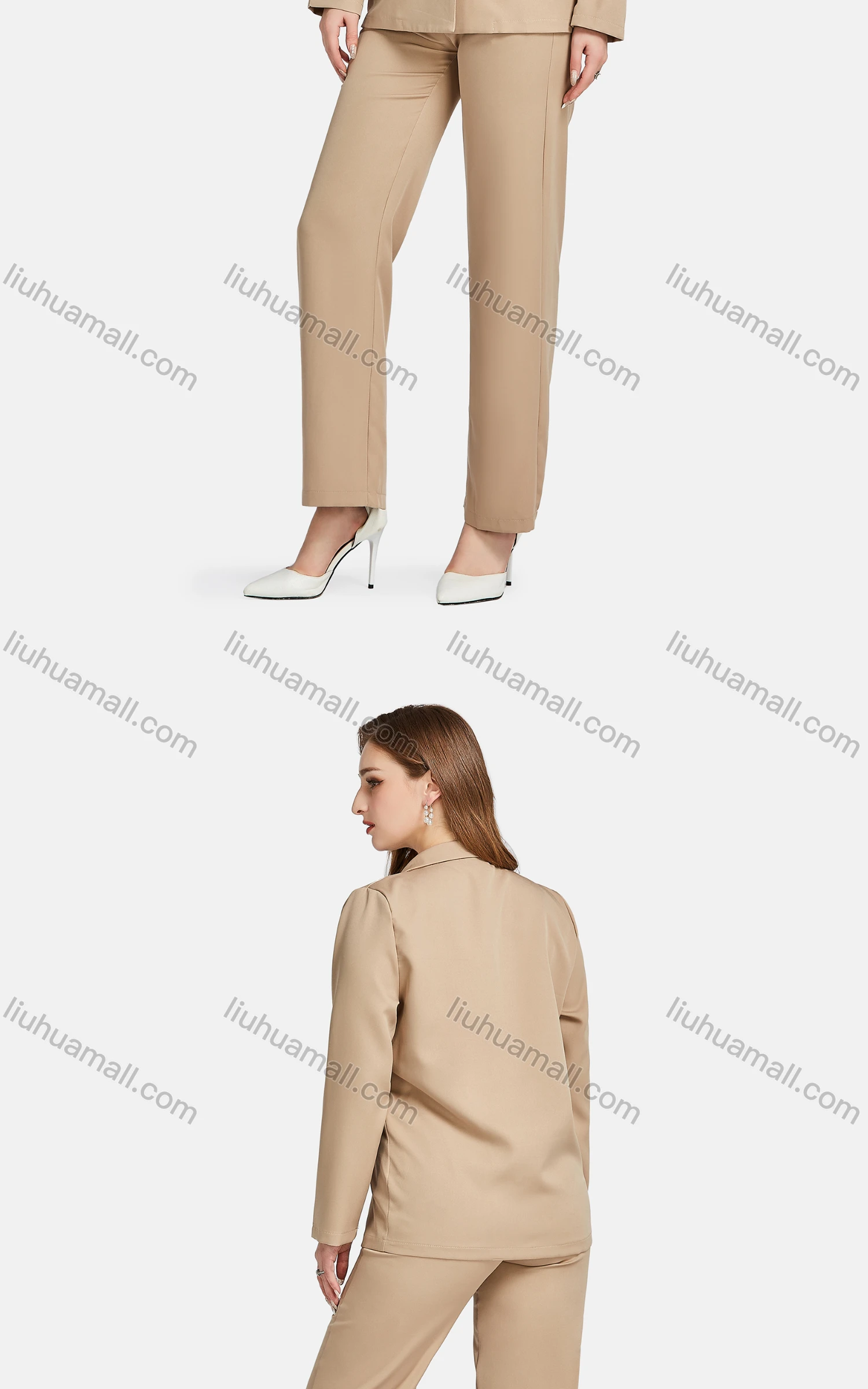 Wholesale Women's Formal Lapel Long Sleeve Plain Wrap Suit Jackets 2-piece Set - Liuhuamall