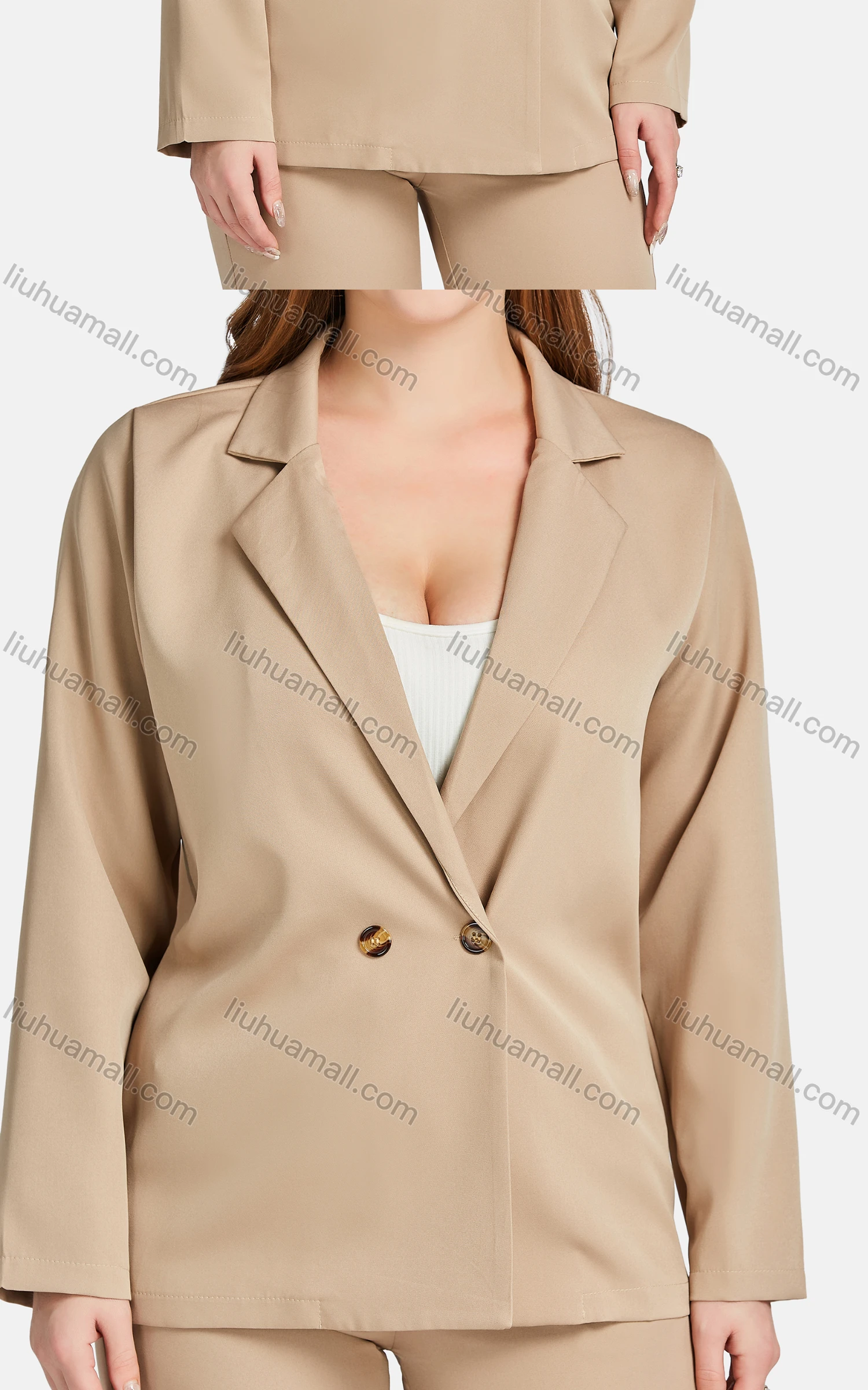 Wholesale Women's Formal Lapel Long Sleeve Plain Wrap Suit Jackets 2-piece Set - Liuhuamall