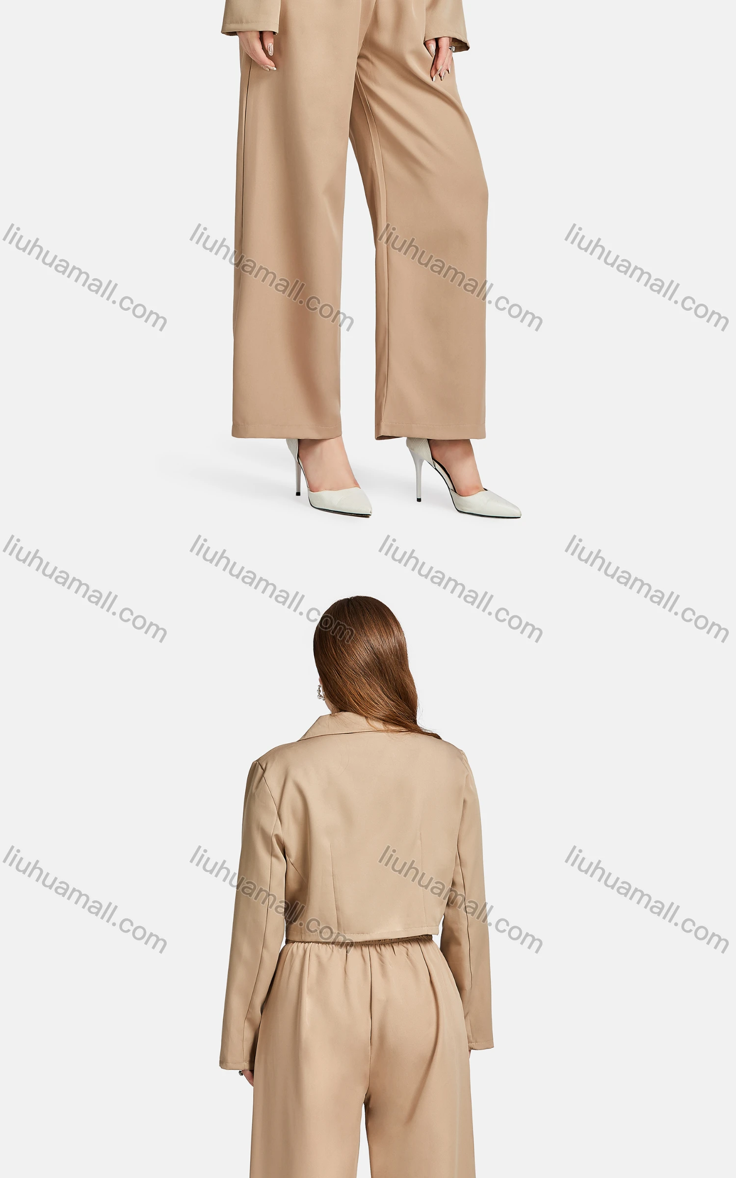 Wholesale Women's Formal Lapel Long Sleeve Plain Crop Suit Jackets 2-piece Set - Liuhuamall