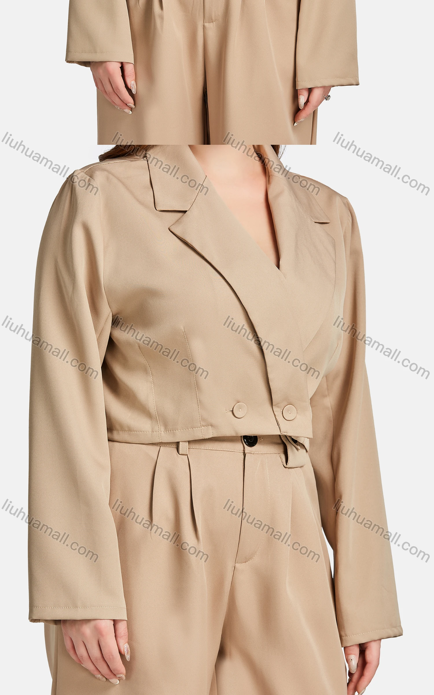 Wholesale Women's Formal Lapel Long Sleeve Plain Crop Suit Jackets 2-piece Set - Liuhuamall