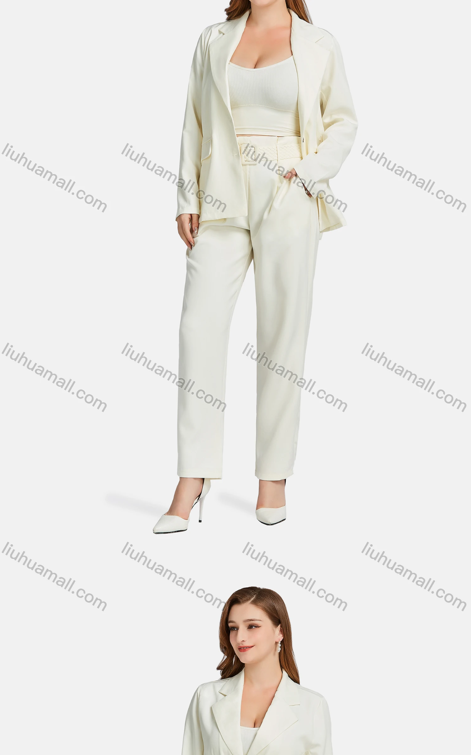 Wholesale Women's Formal Lapel Long Sleeve Single Breasted Plain Suit Jackets 2-piece Set - Liuhuamall