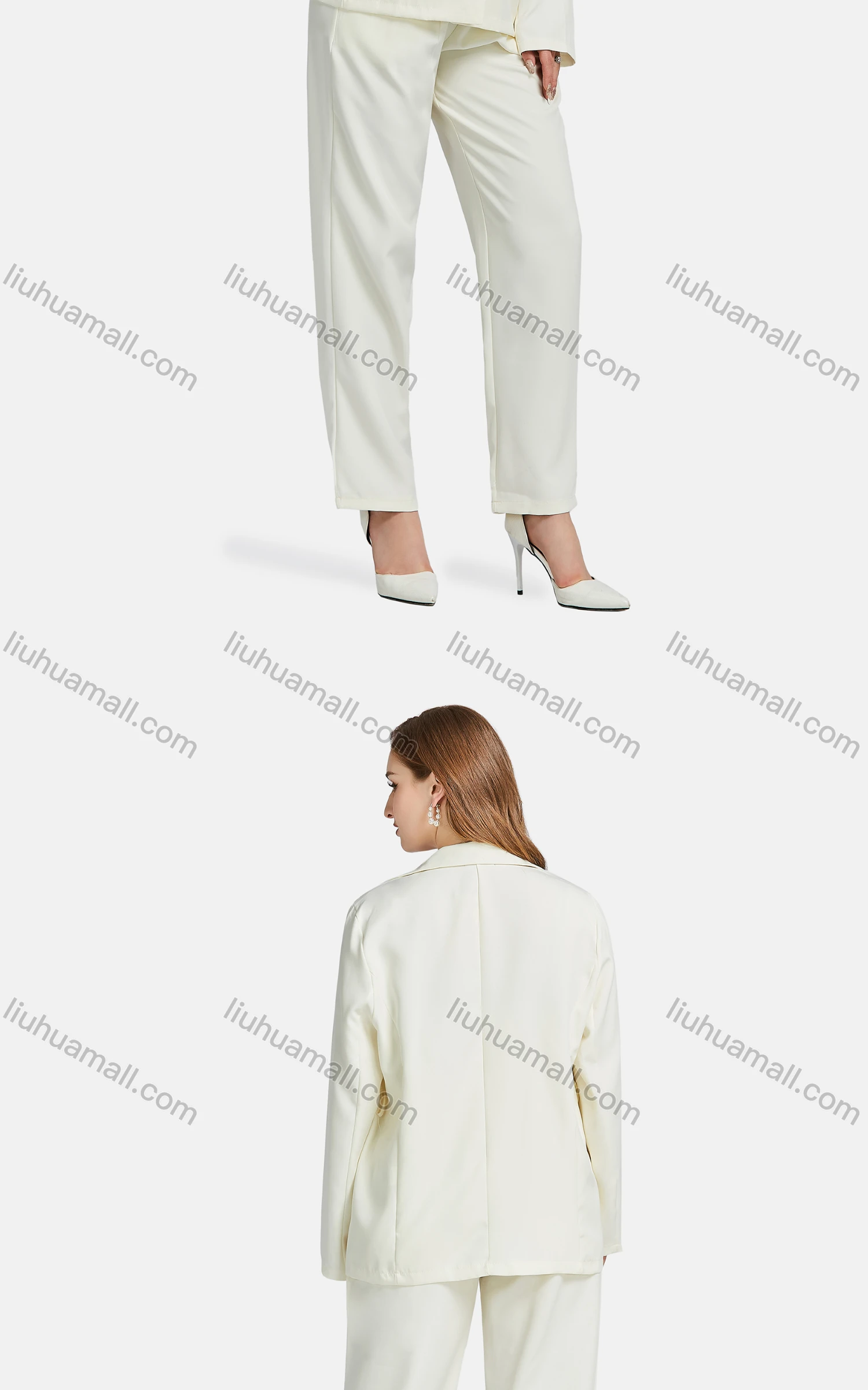 Wholesale Women's Formal Lapel Long Sleeve Single Breasted Plain Suit Jackets 2-piece Set - Liuhuamall