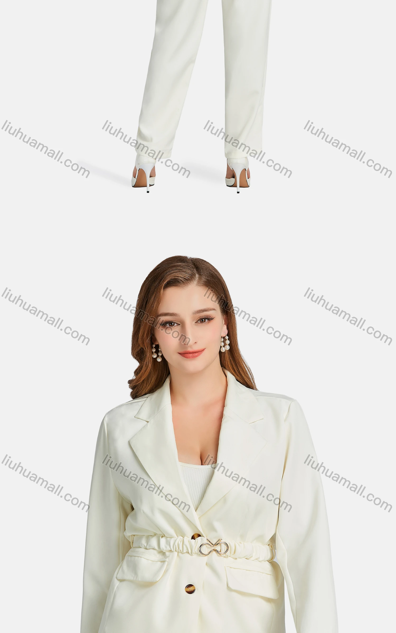 Wholesale Women's Formal Lapel Long Sleeve Single Breasted Plain Suit Jackets 2-piece Set - Liuhuamall