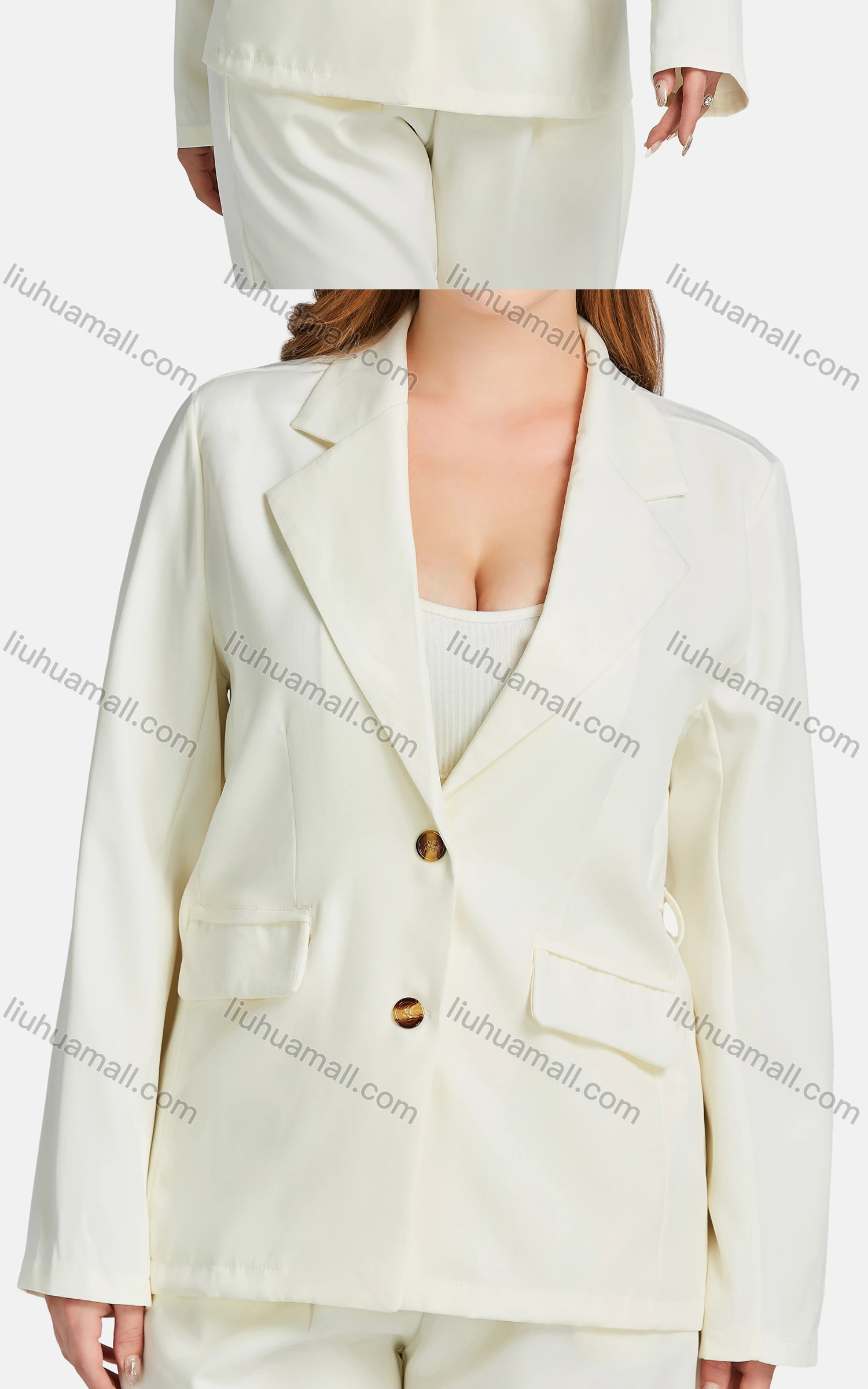 Wholesale Women's Formal Lapel Long Sleeve Single Breasted Plain Suit Jackets 2-piece Set - Liuhuamall
