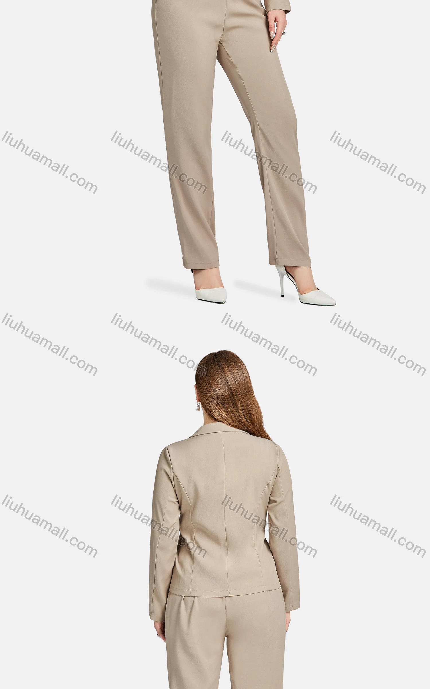 Wholesale Women's Casual Lapel Long Sleeve Single Breasted Plain Suit Jackets 2-piece Set - Liuhuamall