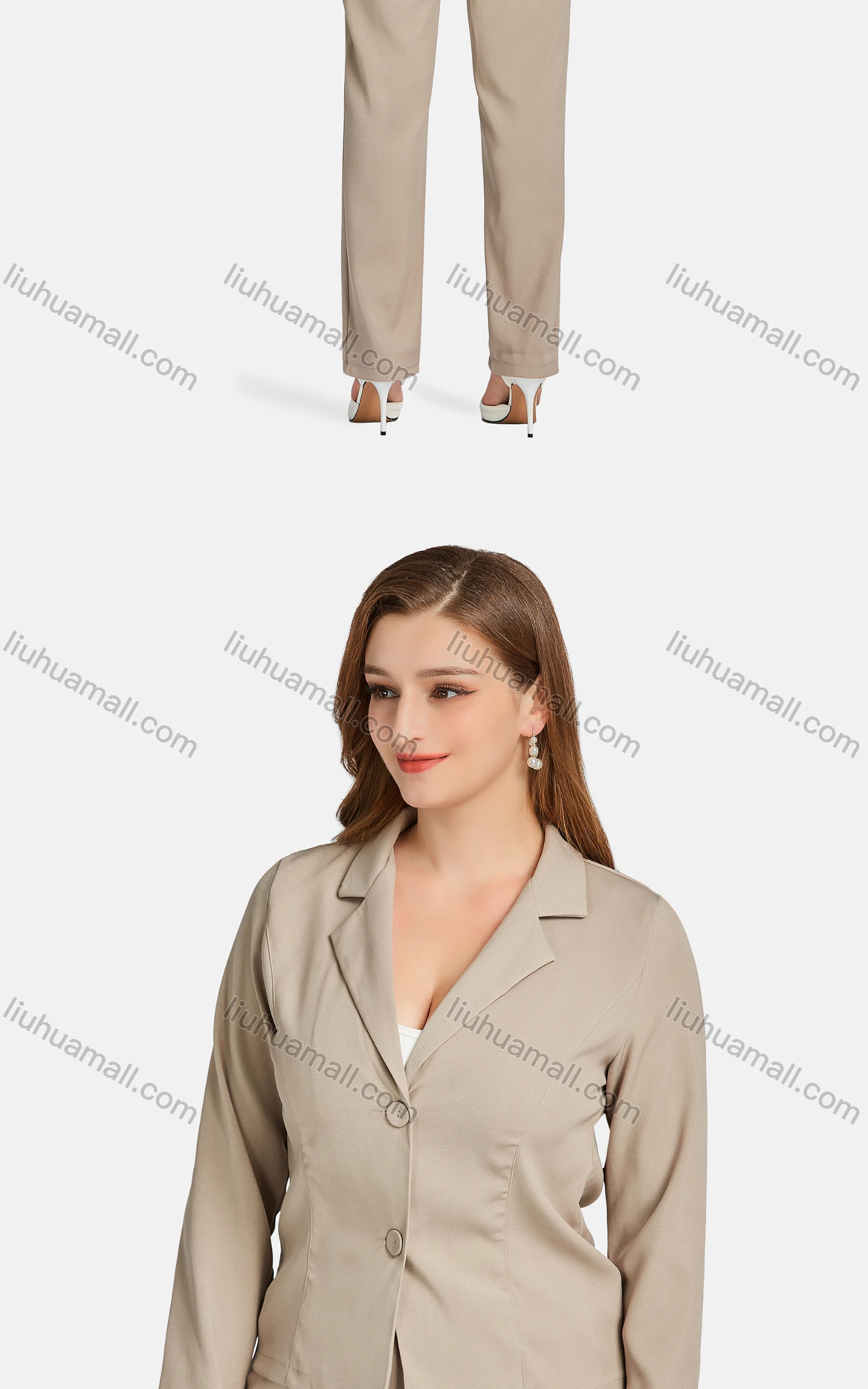 Wholesale Women's Casual Lapel Long Sleeve Single Breasted Plain Suit Jackets 2-piece Set - Liuhuamall