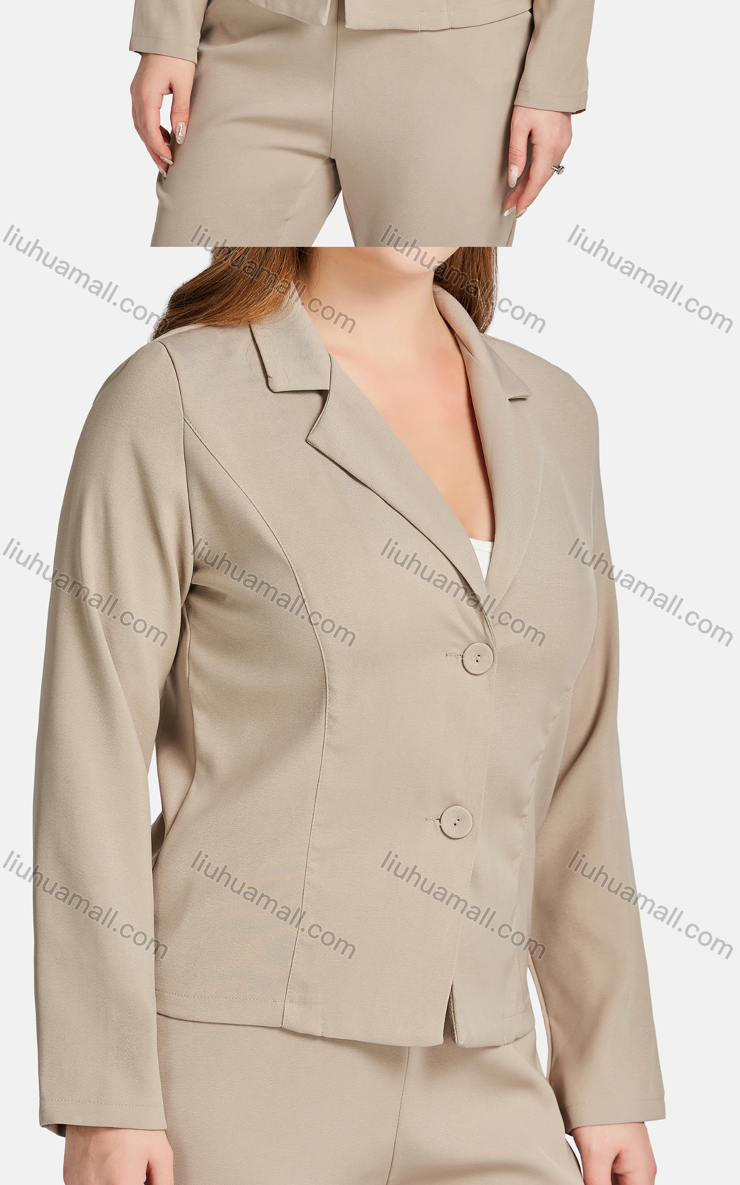 Wholesale Women's Casual Lapel Long Sleeve Single Breasted Plain Suit Jackets 2-piece Set - Liuhuamall