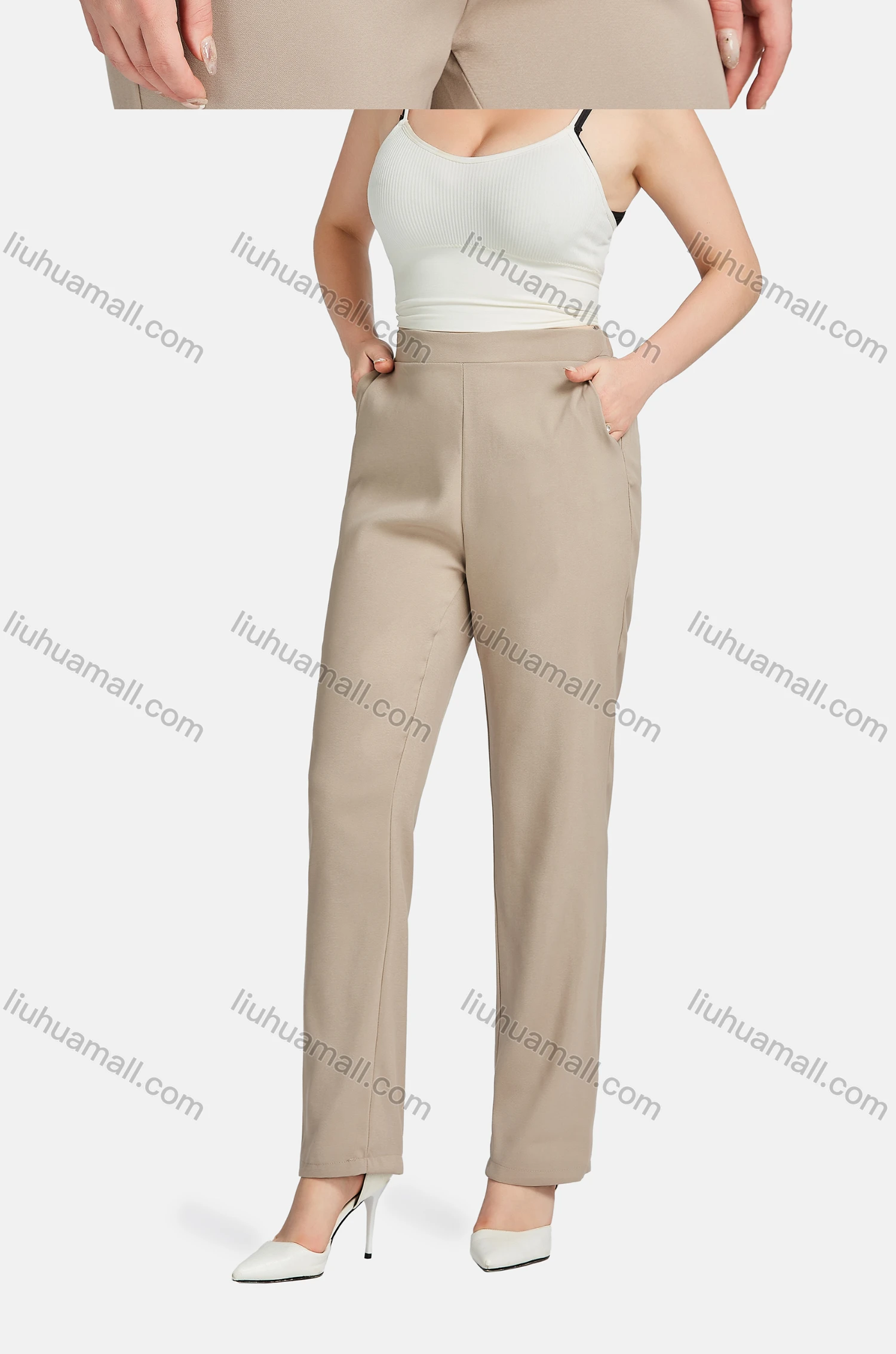 Wholesale Women's Casual Lapel Long Sleeve Single Breasted Plain Suit Jackets 2-piece Set - Liuhuamall
