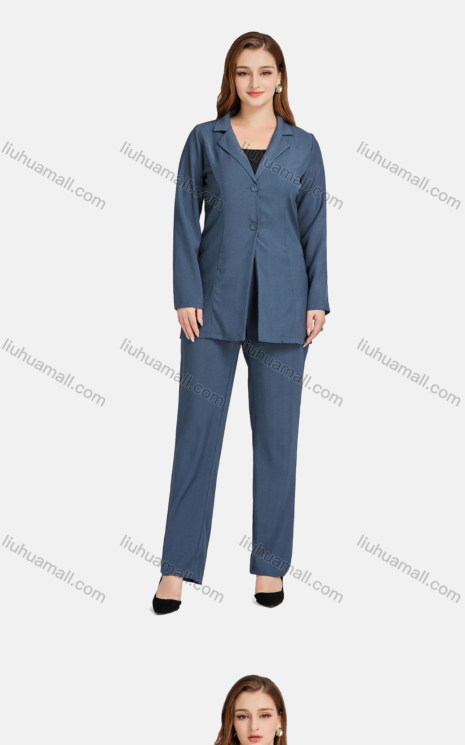 Wholesale Women's Formal Lapel Long Sleeve Single Breasted Plain Suit Jackets 2-piece Set - Liuhuamall
