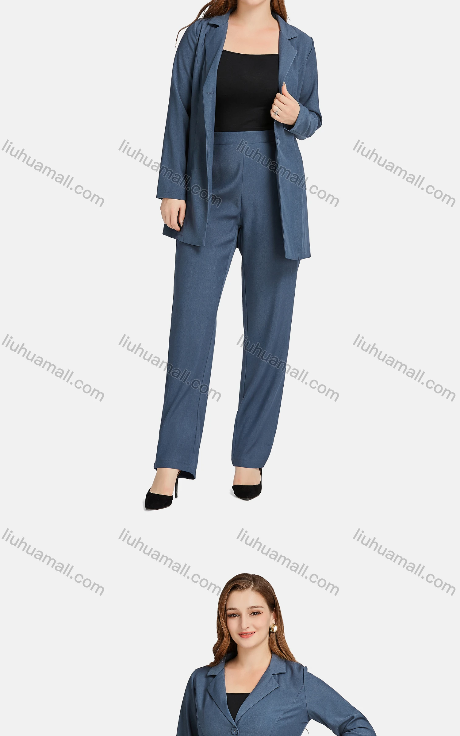 Wholesale Women's Formal Lapel Long Sleeve Single Breasted Plain Suit Jackets 2-piece Set - Liuhuamall