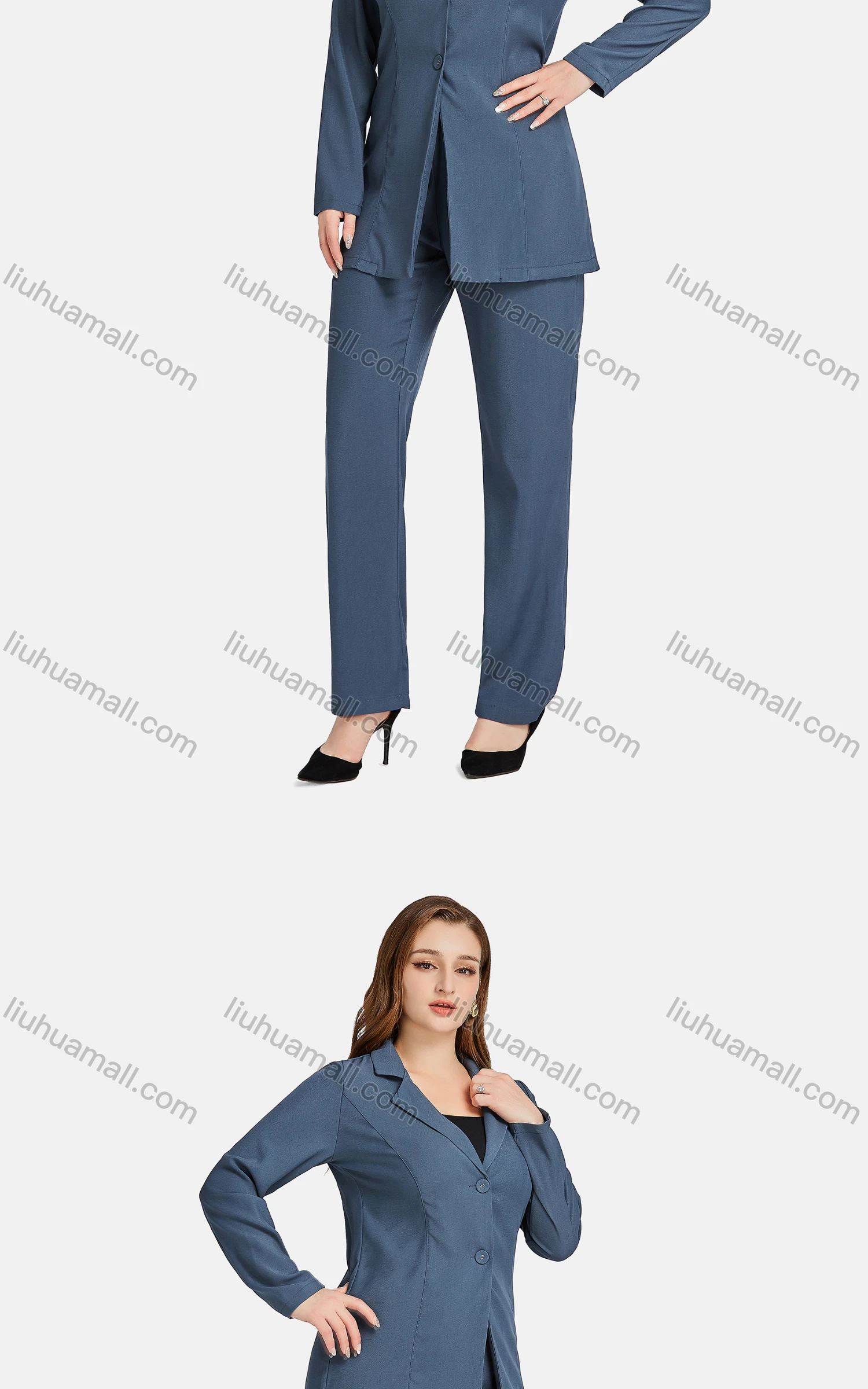 Wholesale Women's Formal Lapel Long Sleeve Single Breasted Plain Suit Jackets 2-piece Set - Liuhuamall