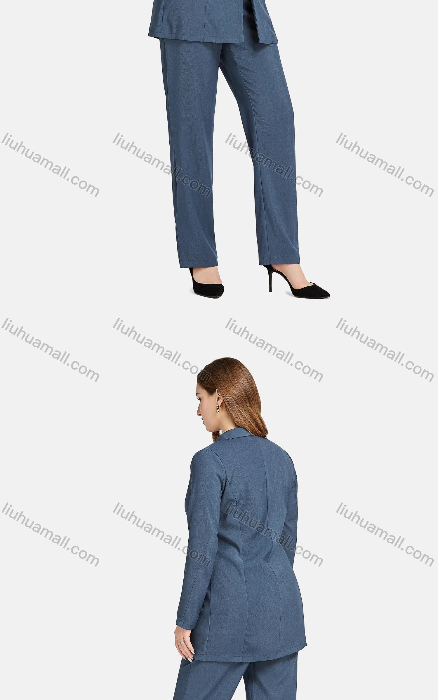 Wholesale Women's Formal Lapel Long Sleeve Single Breasted Plain Suit Jackets 2-piece Set - Liuhuamall