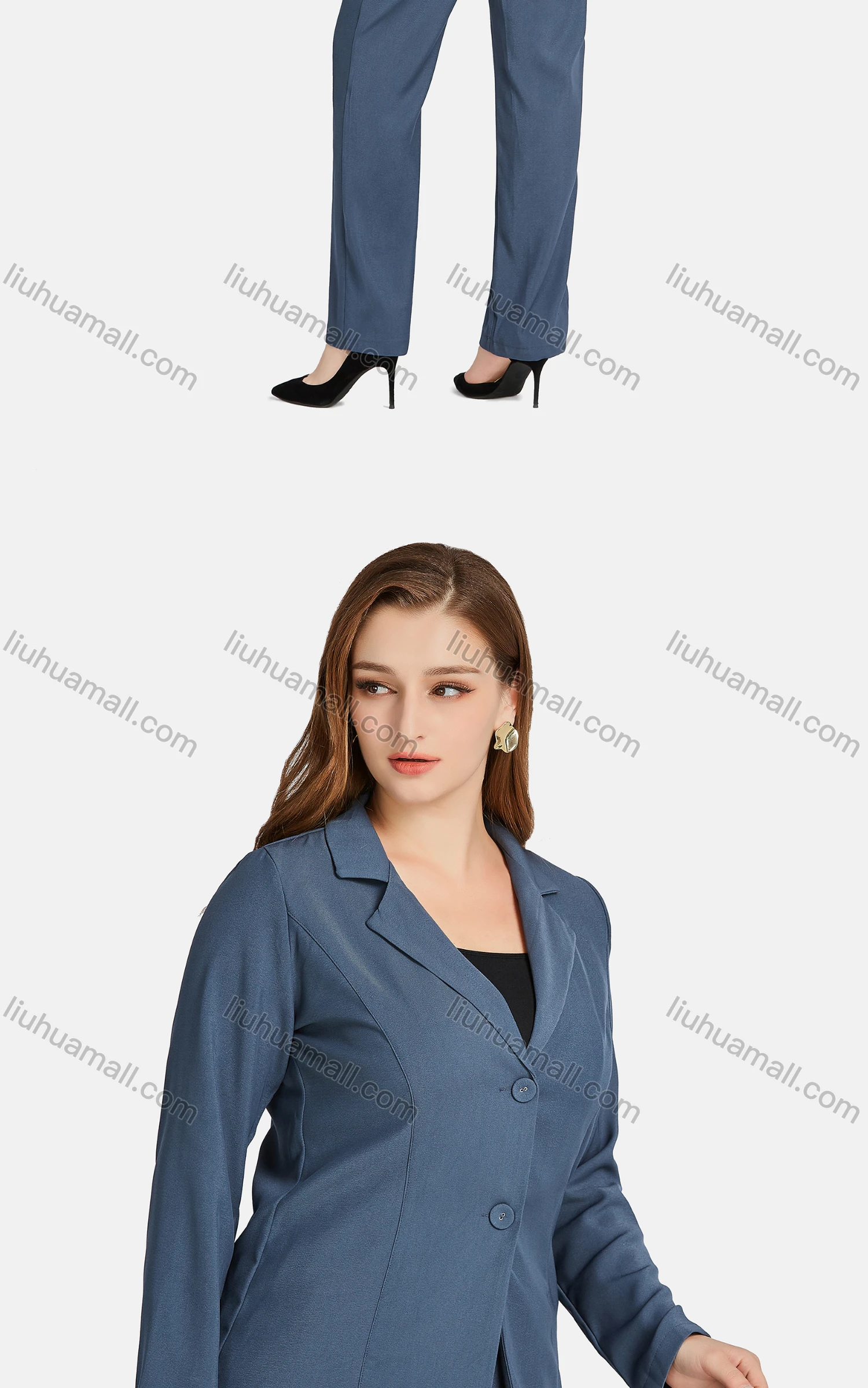 Wholesale Women's Formal Lapel Long Sleeve Single Breasted Plain Suit Jackets 2-piece Set - Liuhuamall