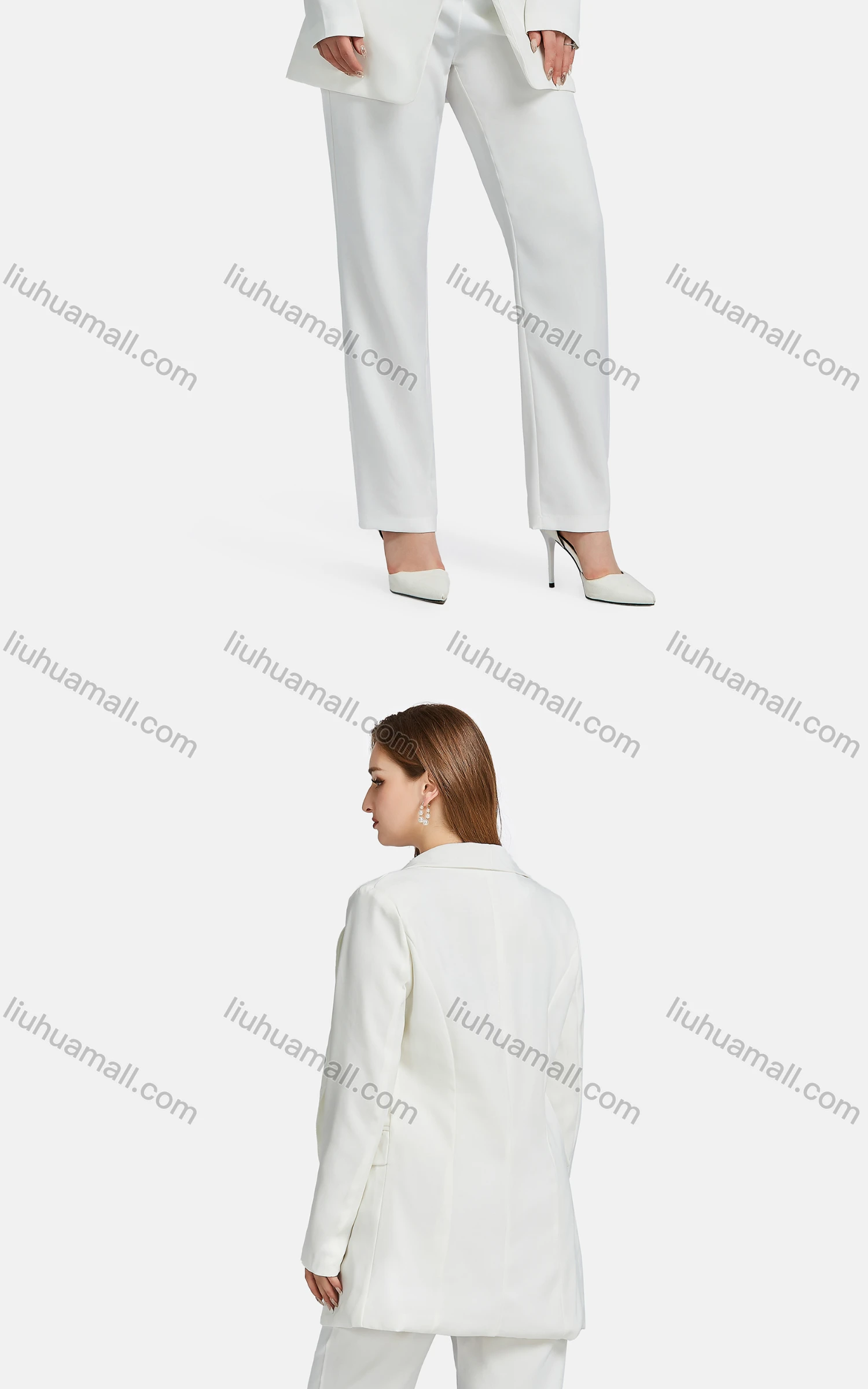 Wholesale Women's Formal Long Sleeve Button Front Belted Plain Suit Jackets 2-piece Set - Liuhuamall