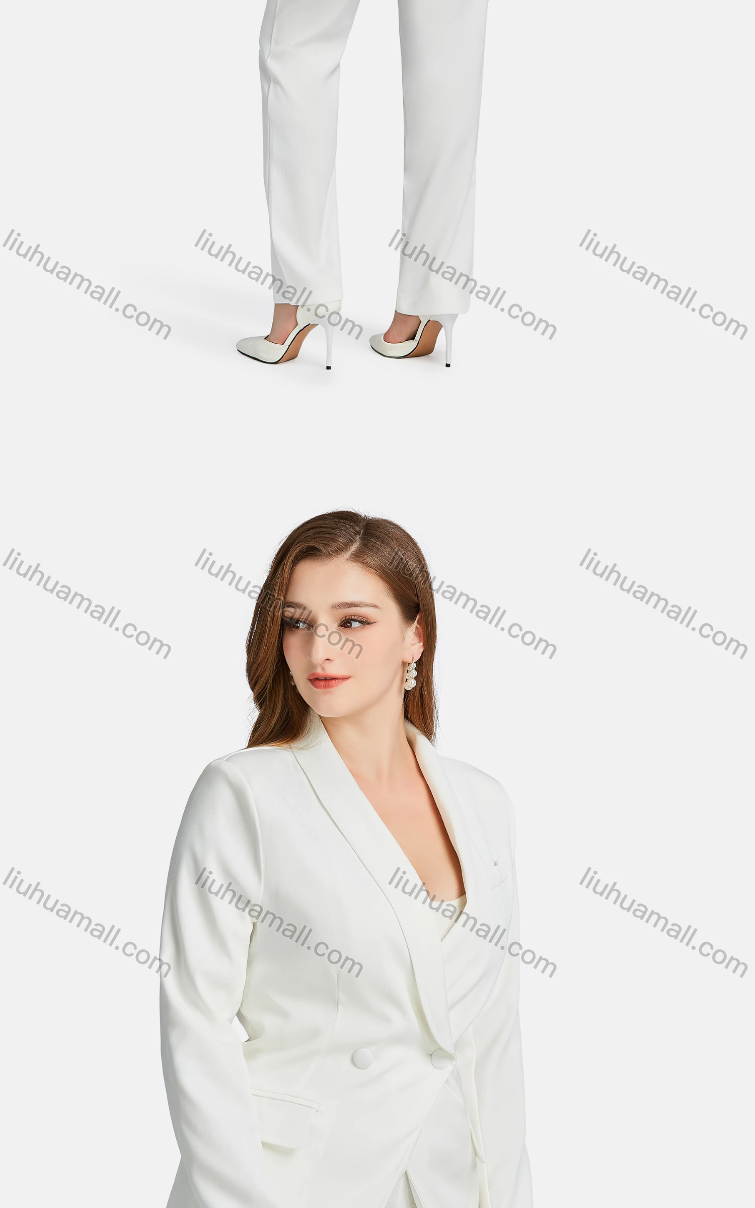 Wholesale Women's Formal Long Sleeve Button Front Belted Plain Suit Jackets 2-piece Set - Liuhuamall