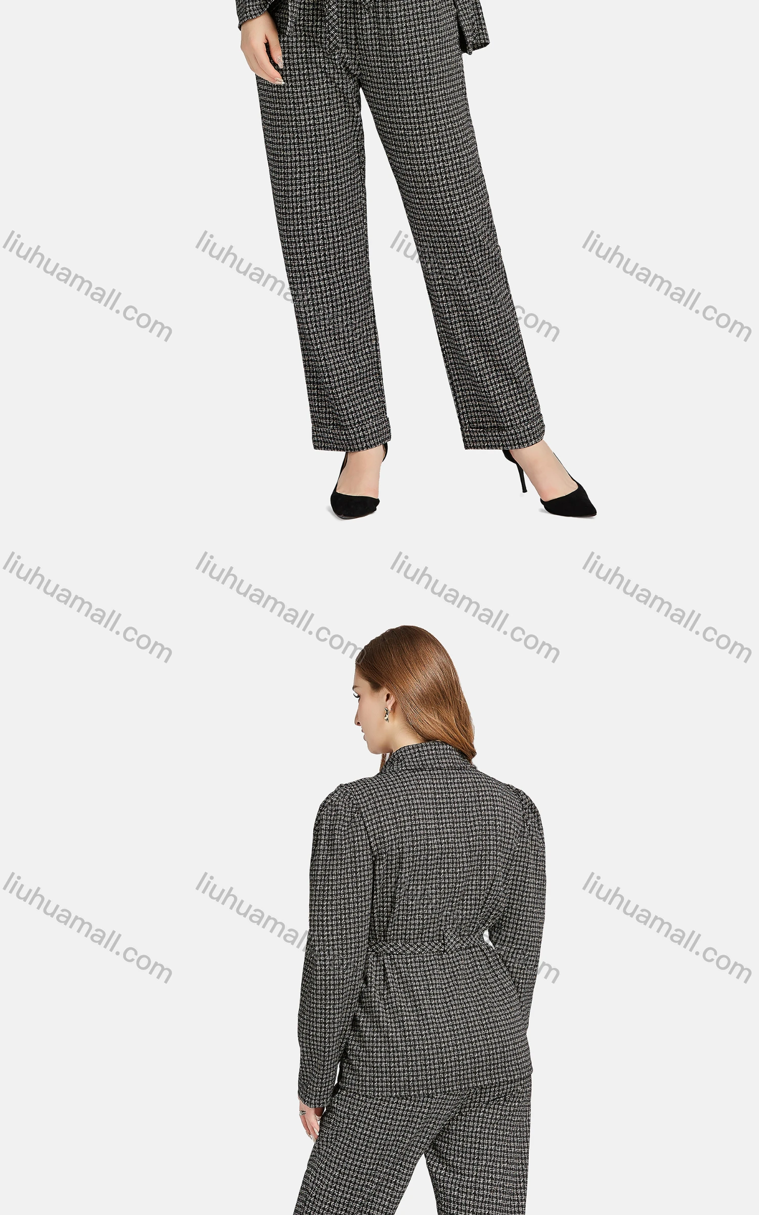 Wholesale Women's Formal Long Sleeve Button Front Plaid Suit Jackets 2-piece Set - Liuhuamall