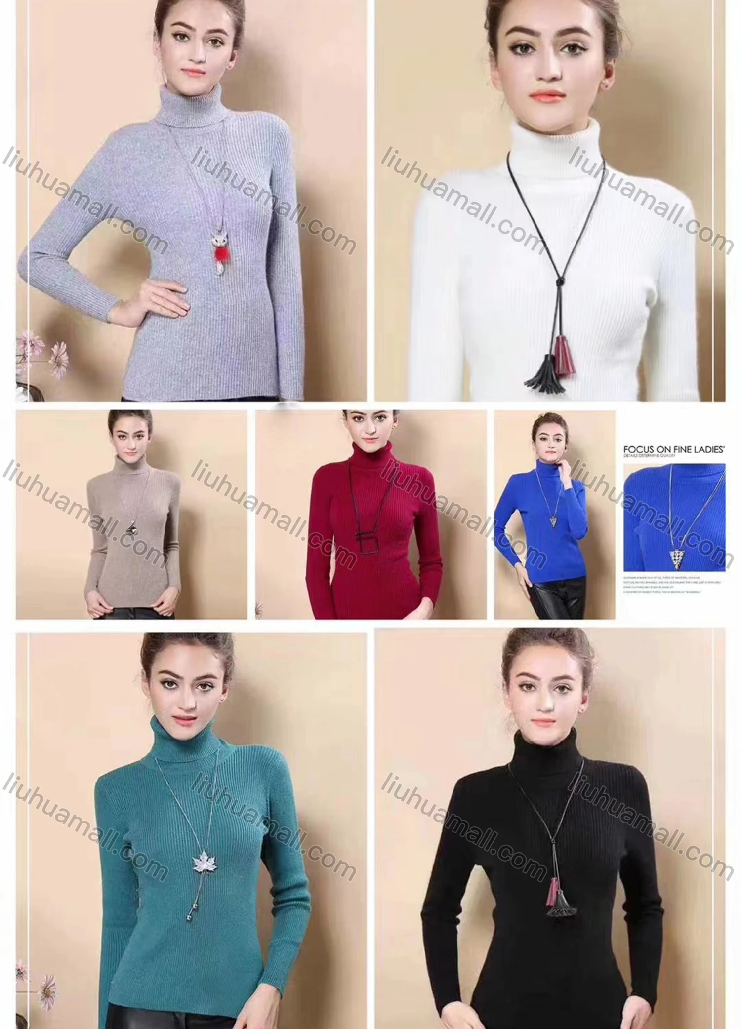 Wholesale Women's Casual Plain Slim Fit Turtleneck Ribbed Long Sleeve Sweater - Liuhuamall
