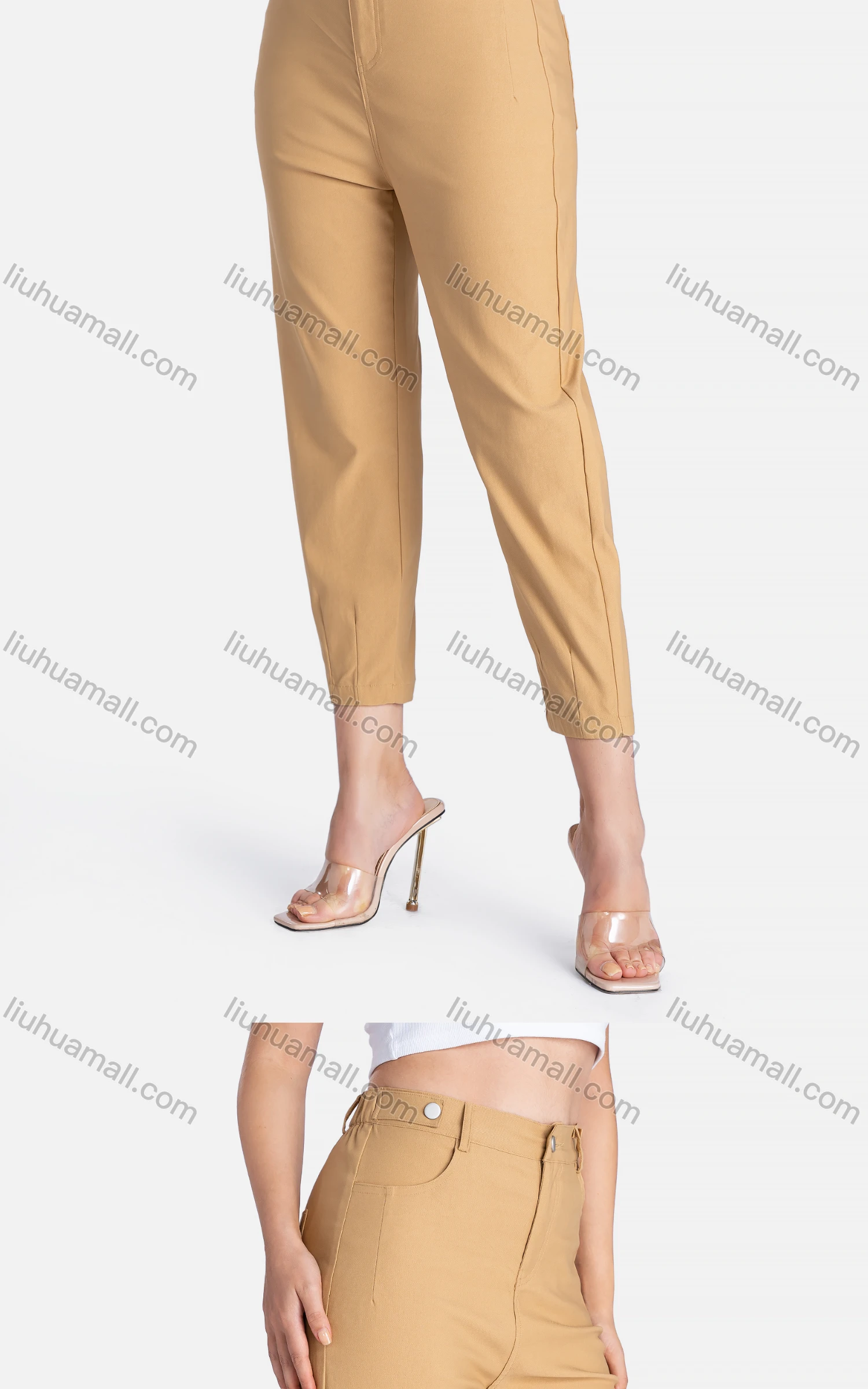 Wholesale Women's Casual Slim Fit Pockets Plain High Waist Cropped Pants - Liuhuamall
