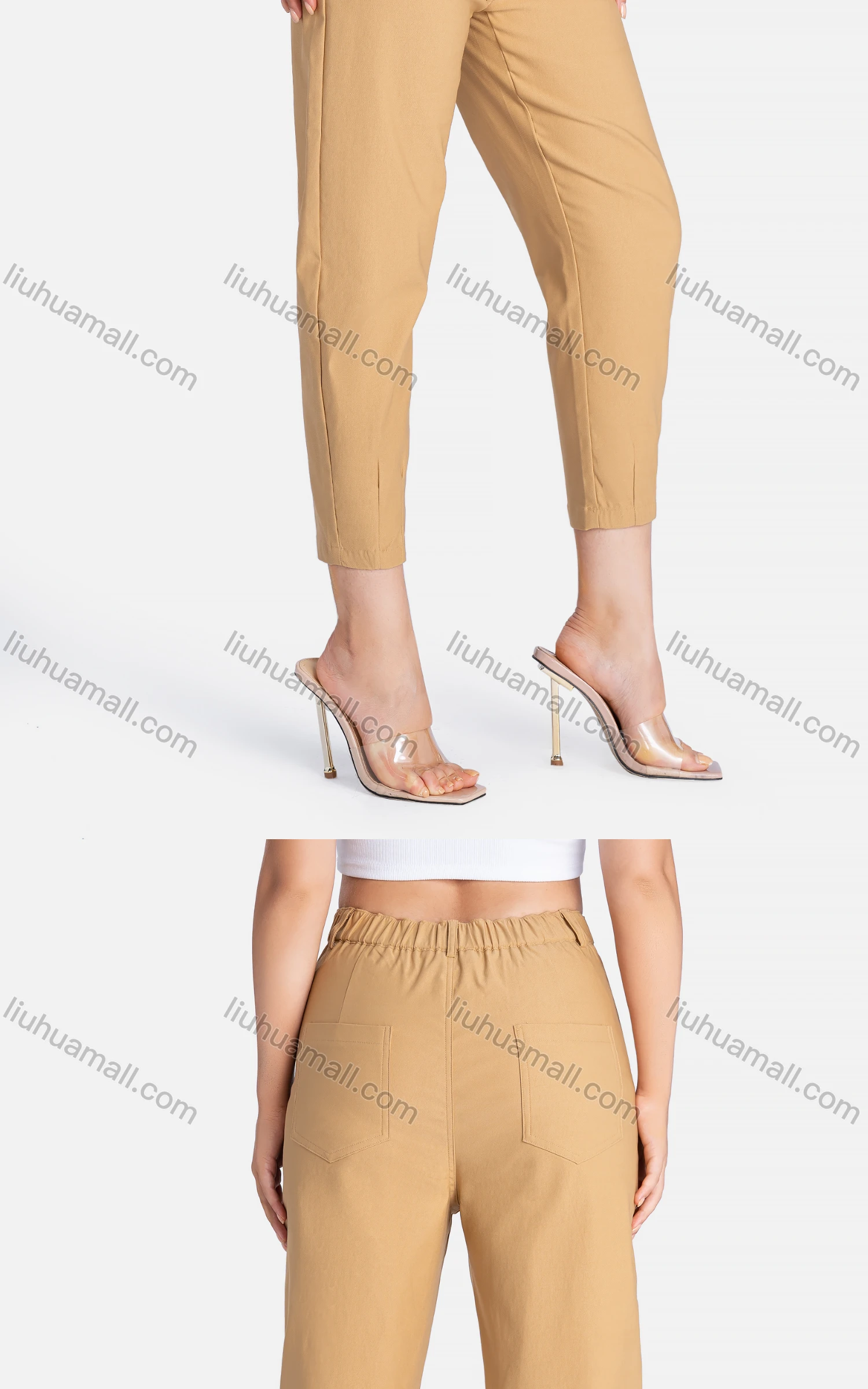 Wholesale Women's Casual Slim Fit Pockets Plain High Waist Cropped Pants - Liuhuamall