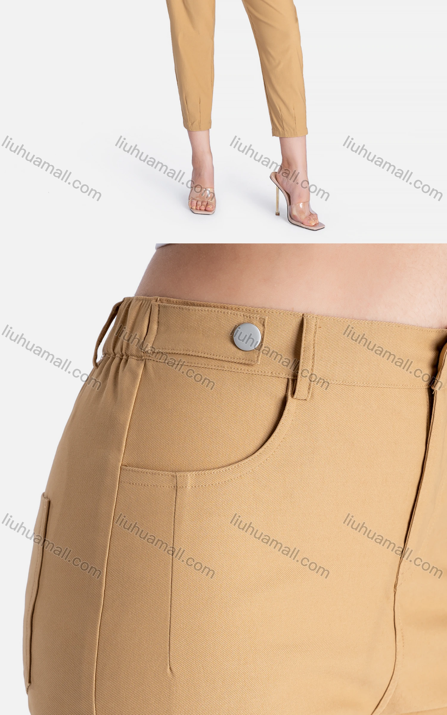 Wholesale Women's Casual Slim Fit Pockets Plain High Waist Cropped Pants - Liuhuamall