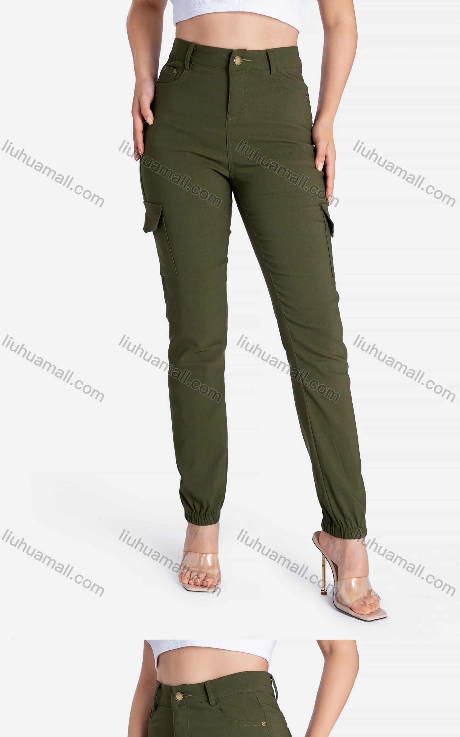 Wholesale Women's Casual Skinny Fit Pockets Plain High Waist Pants - Liuhuamall