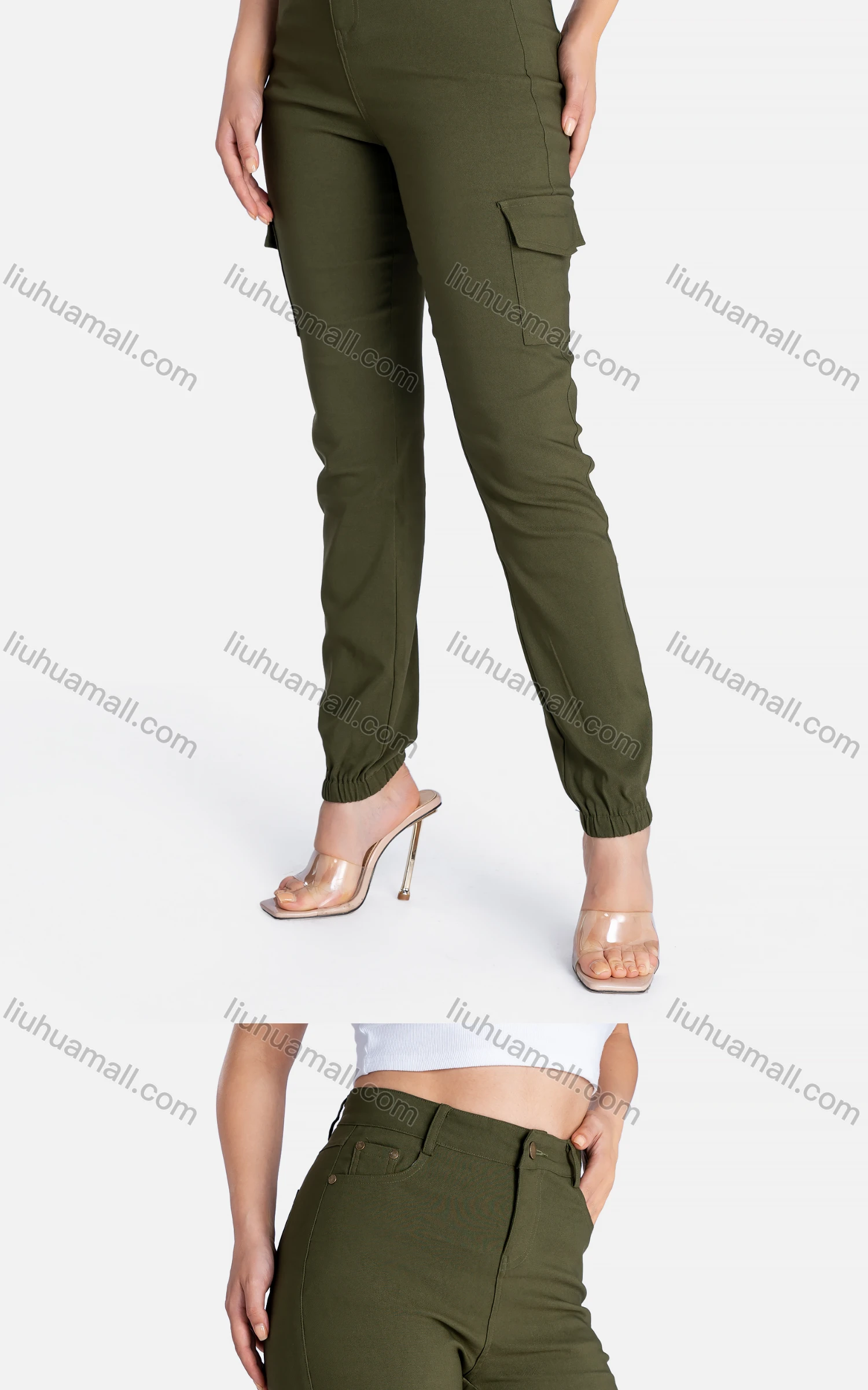 Wholesale Women's Casual Skinny Fit Pockets Plain High Waist Pants - Liuhuamall